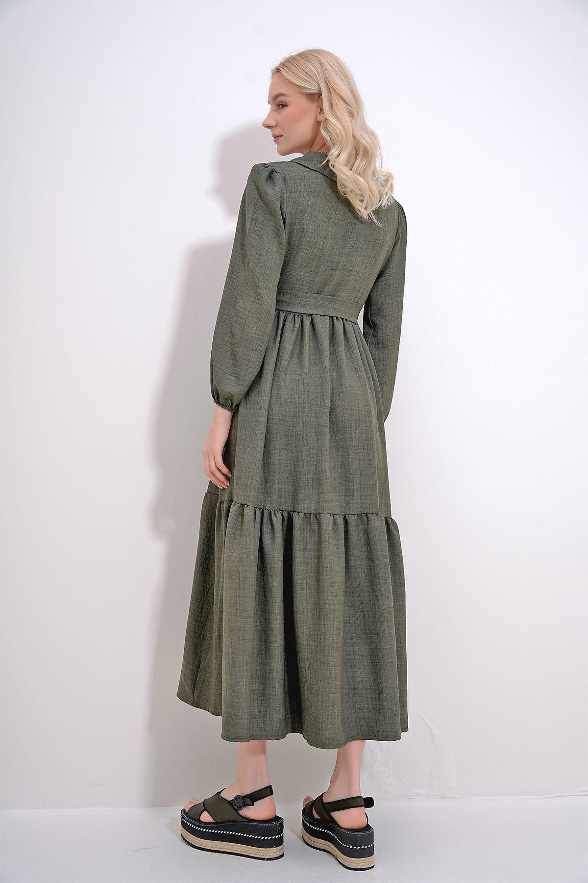 Khaki Frills Ruffle Maxi Dress, Khaki, large image number 4