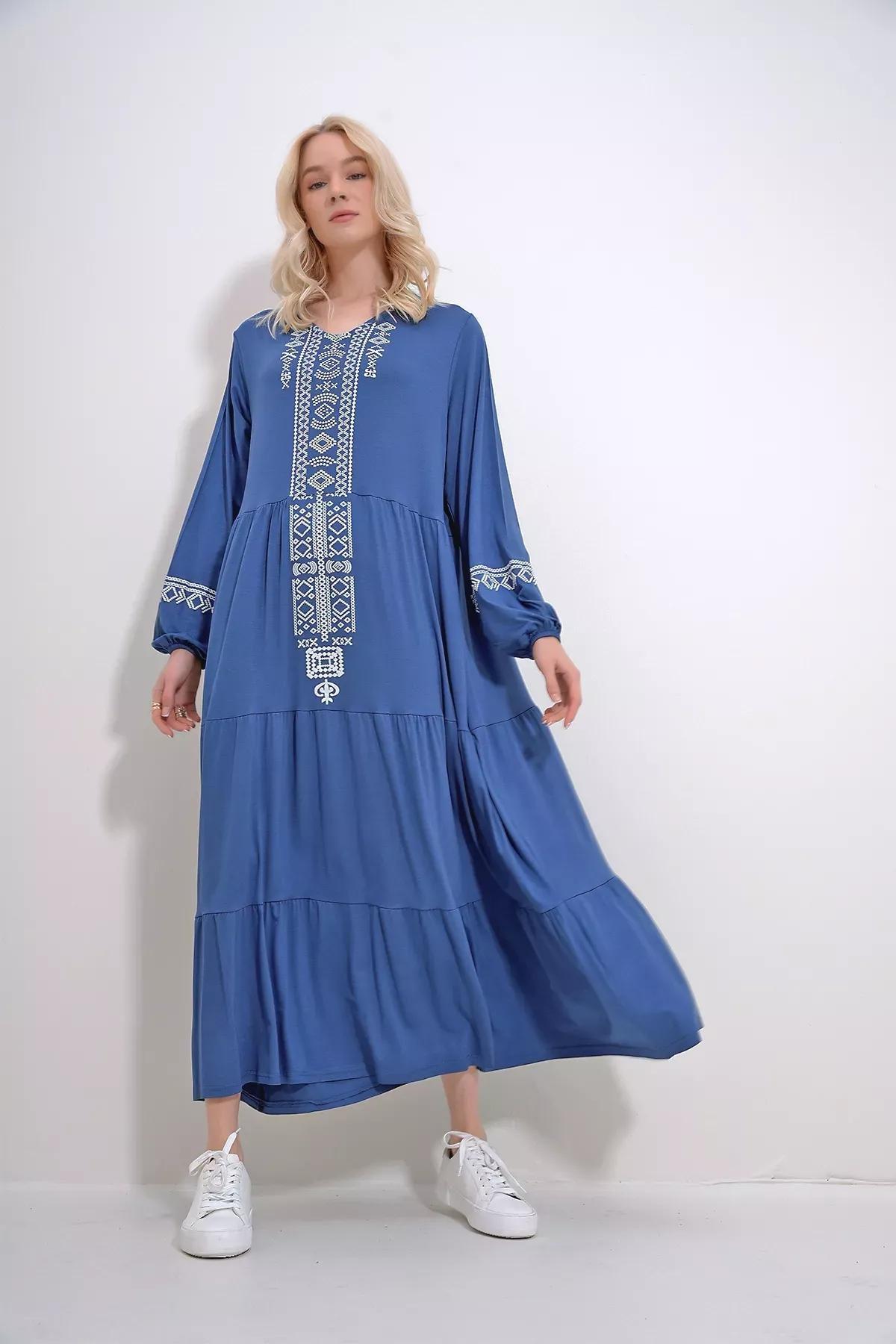 Indigo Embroidered A-Line Maxi Dress, Indigo, large image number 1