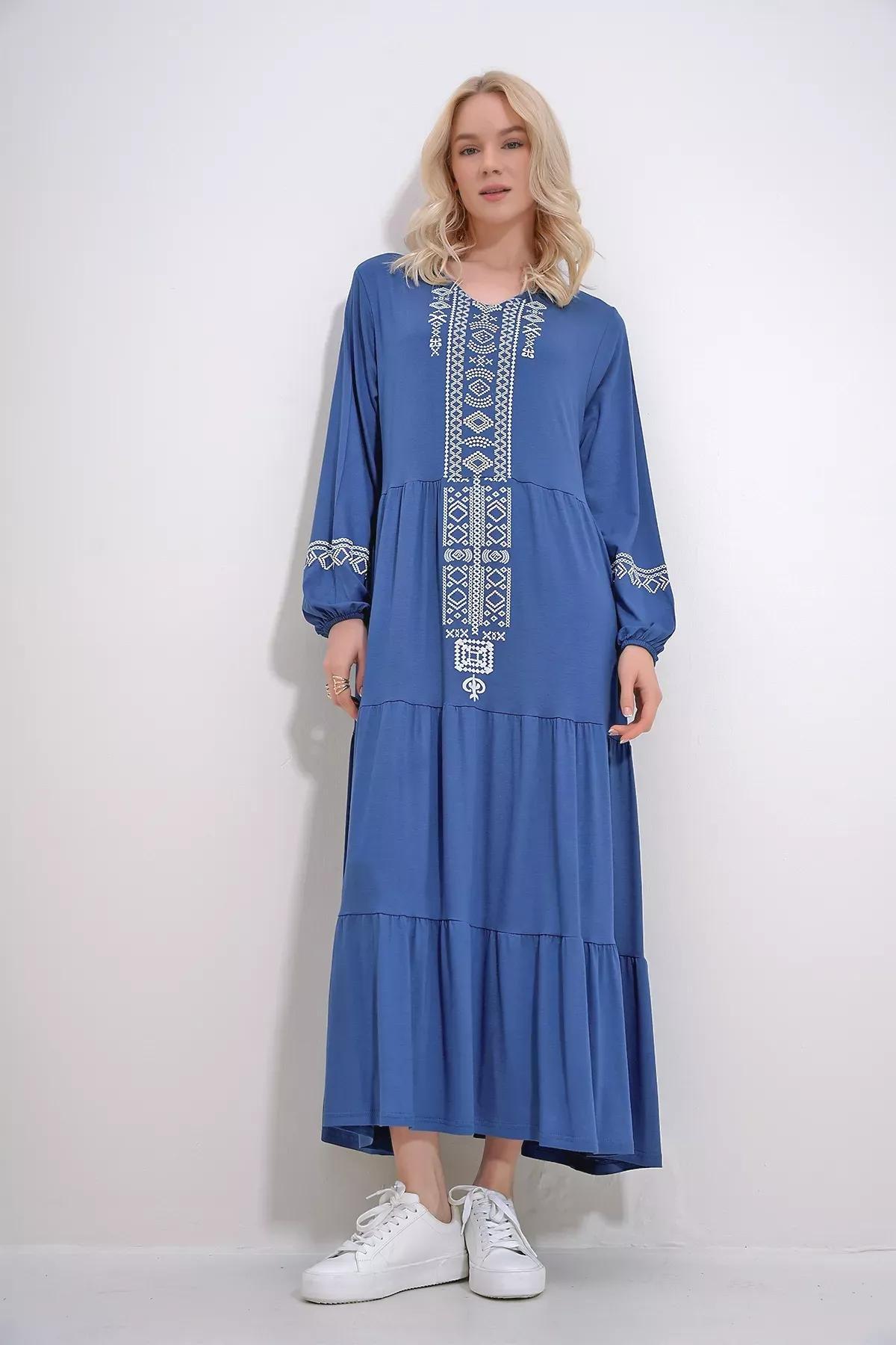 Indigo Embroidered A-Line Maxi Dress, Indigo, large image number 2