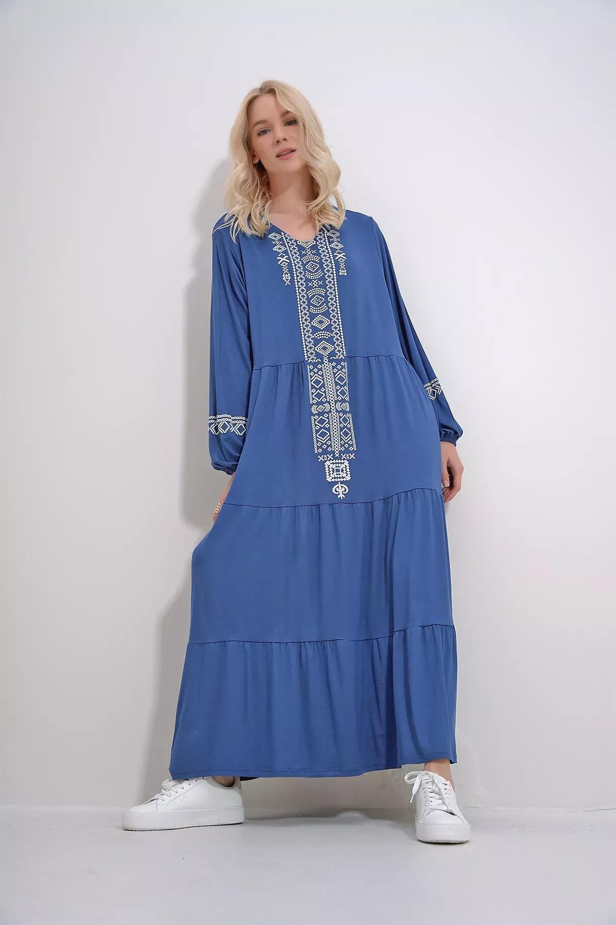Indigo Embroidered A-Line Maxi Dress, Indigo, large image number 3