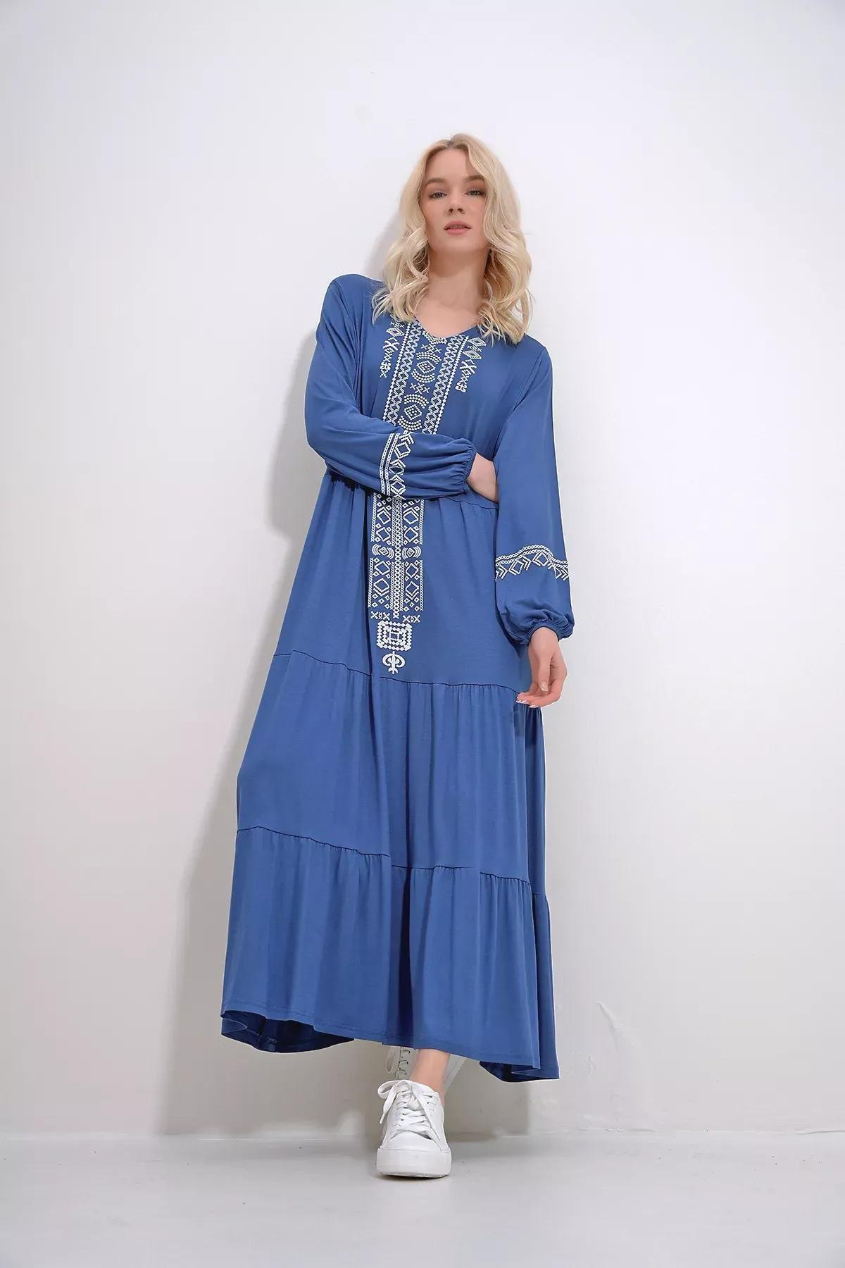Indigo Embroidered A-Line Maxi Dress, Indigo, large image number 4