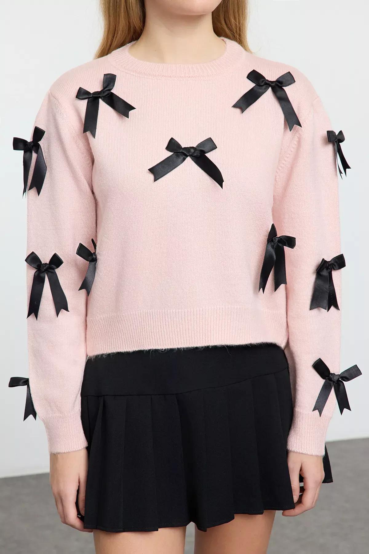 Pink d Ribbon/Bow Knit Sweater, Pink, large image number 2