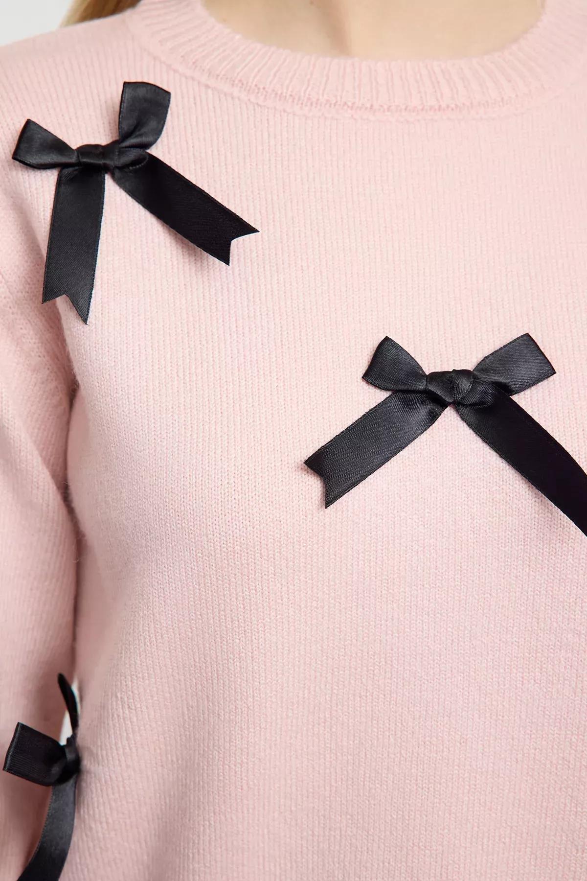 Pink d Ribbon/Bow Knit Sweater, Pink, large image number 3