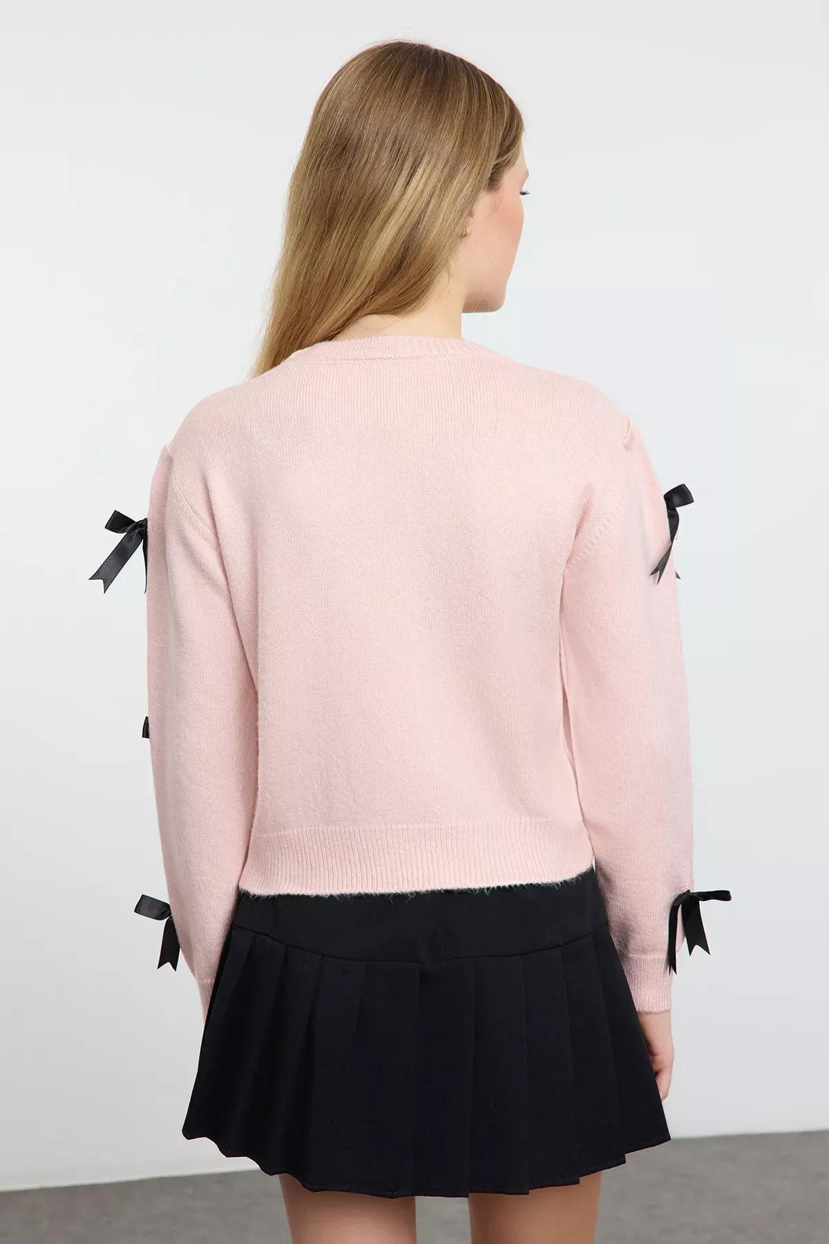 Pink d Ribbon/Bow Knit Sweater, Pink, large image number 4