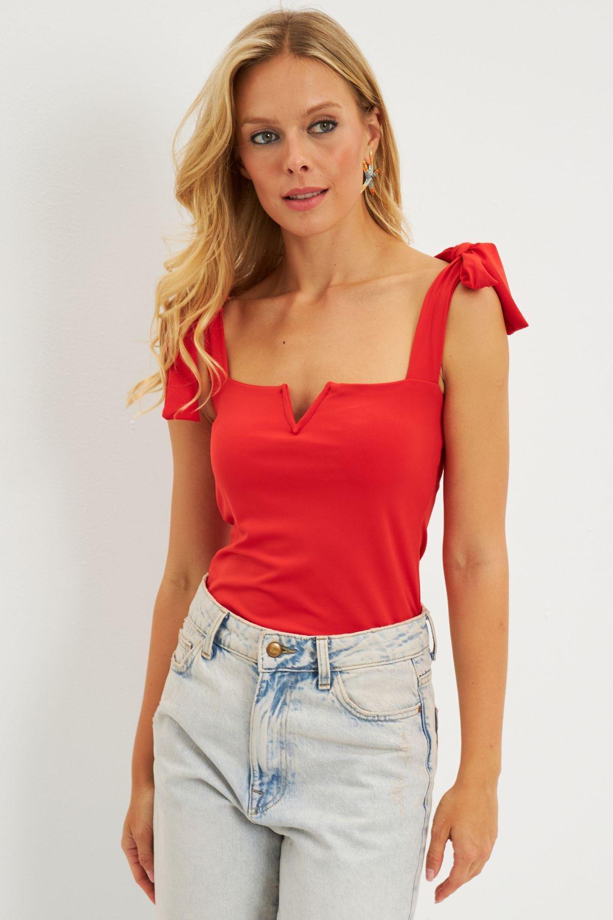 Red Casual Cropped Blouse, Red, large image number 3
