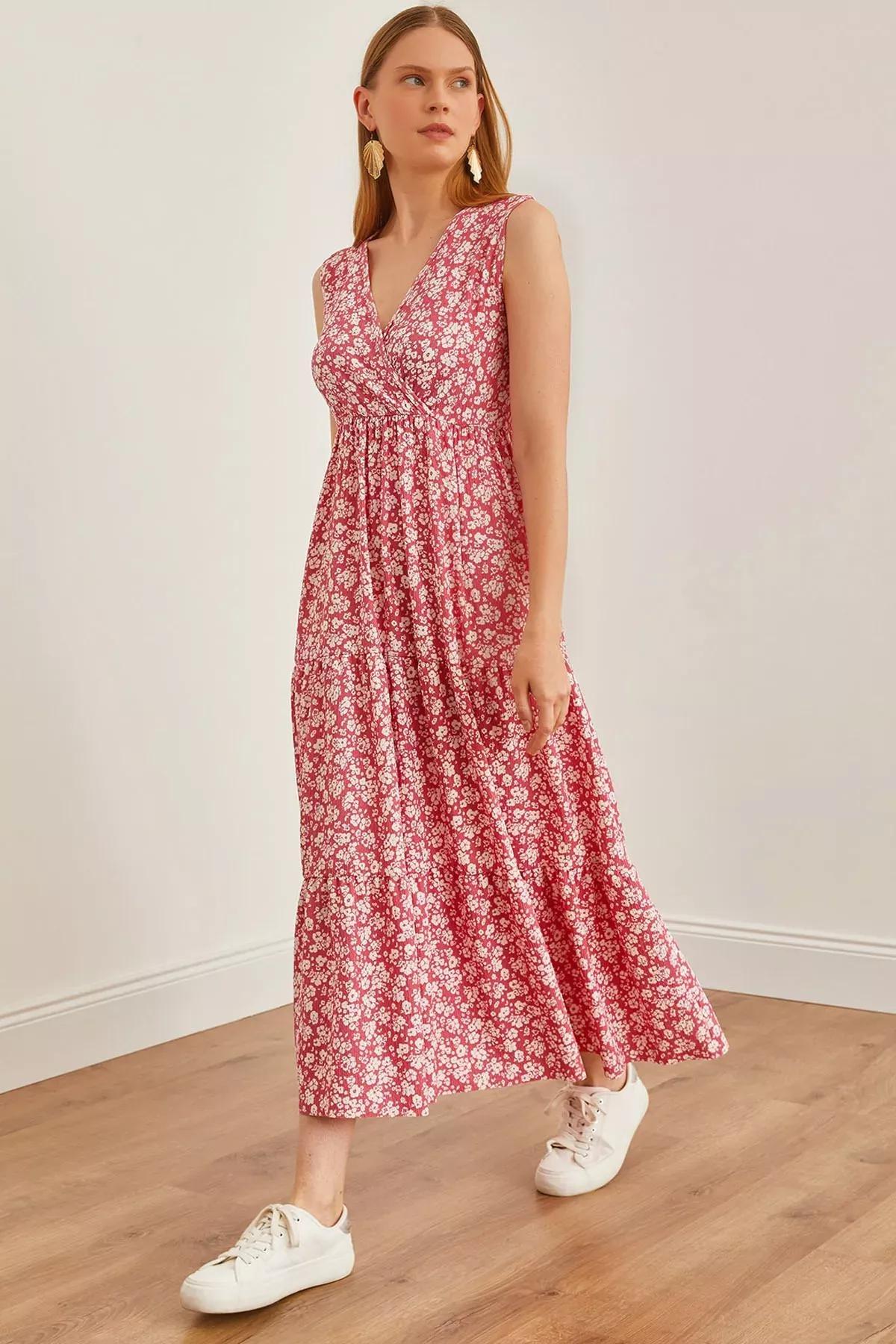 Womens Daisy Pink Double Breasted Collar Patterned Maxi Knitted Dress ELB-19002125, single, C101_6262, large image number 0