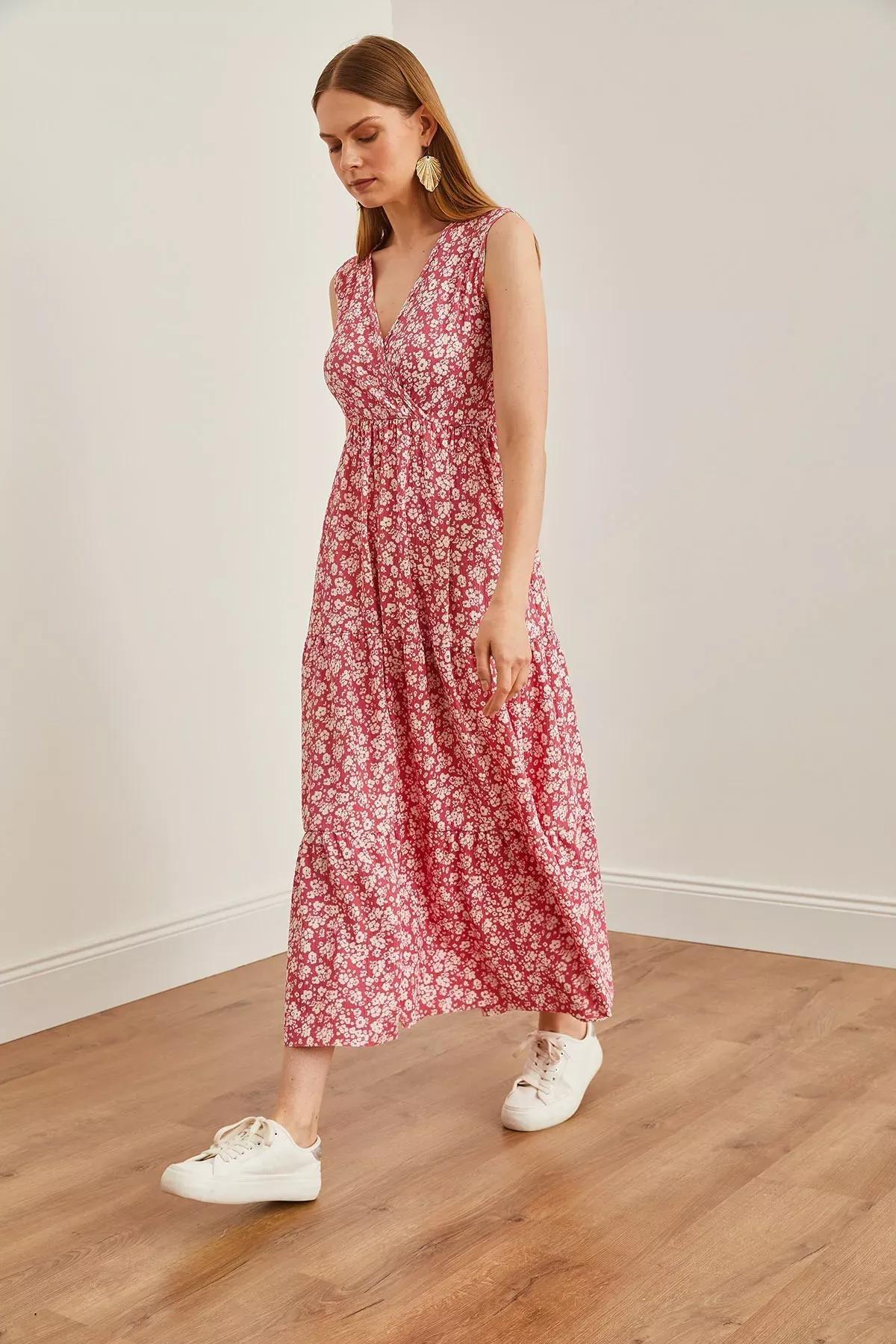 Womens Daisy Pink Double Breasted Collar Patterned Maxi Knitted Dress ELB-19002125, single, C101_6262, large image number 3