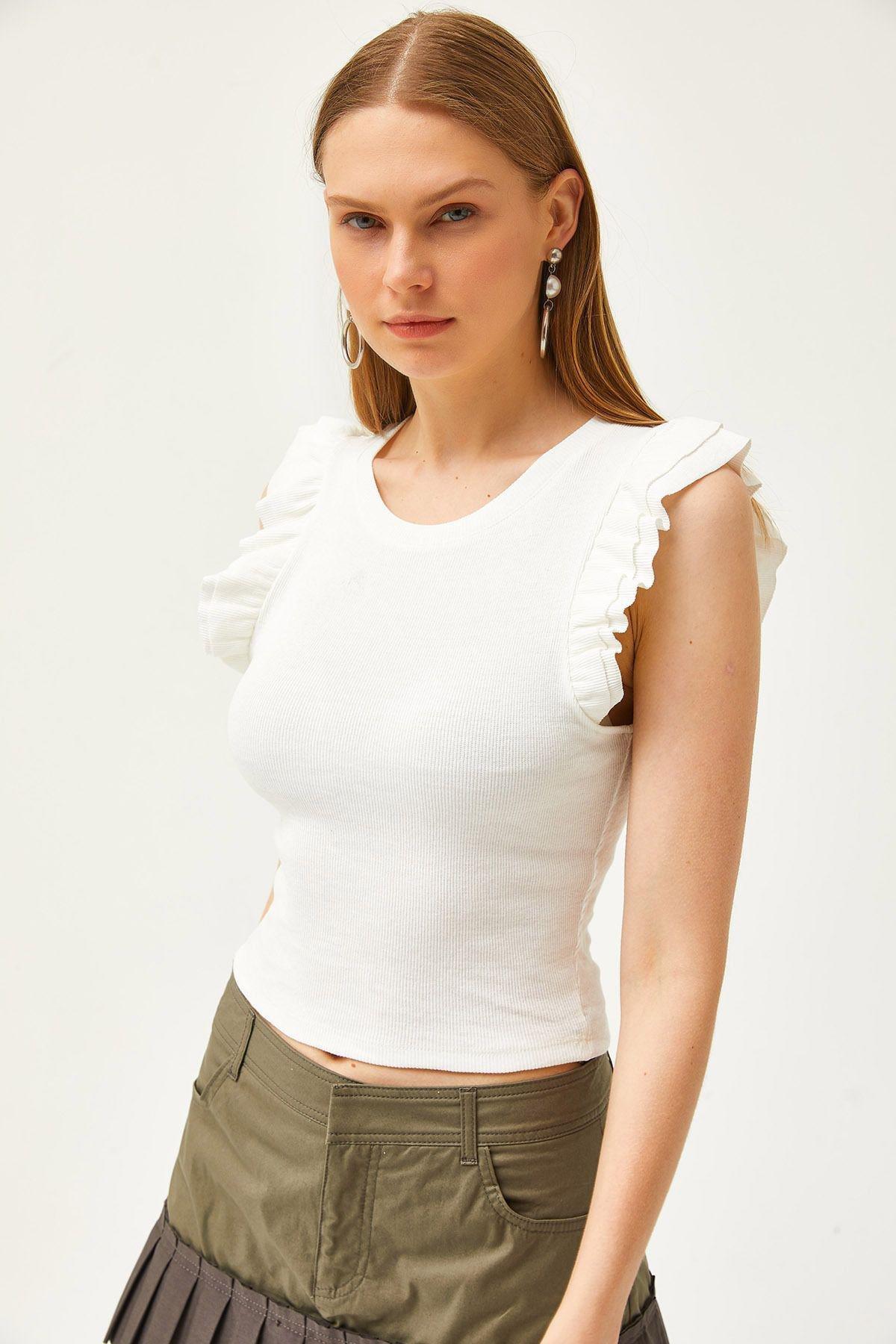 Ecru Frills Ruffle Blouse, , medium