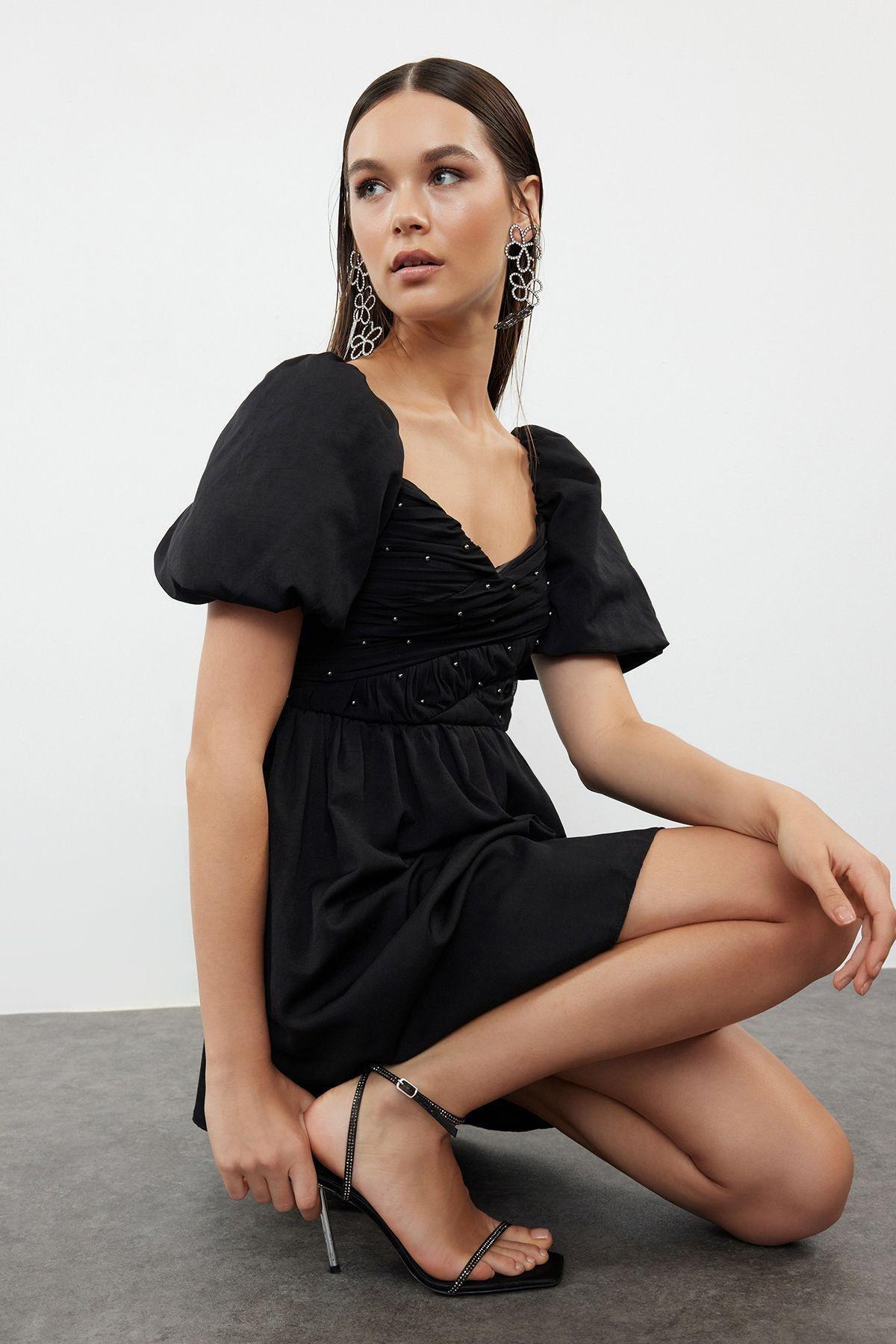 Black Frills Ruffle Mini Dress TPRSS24EL00222, BLACK, large image number 1