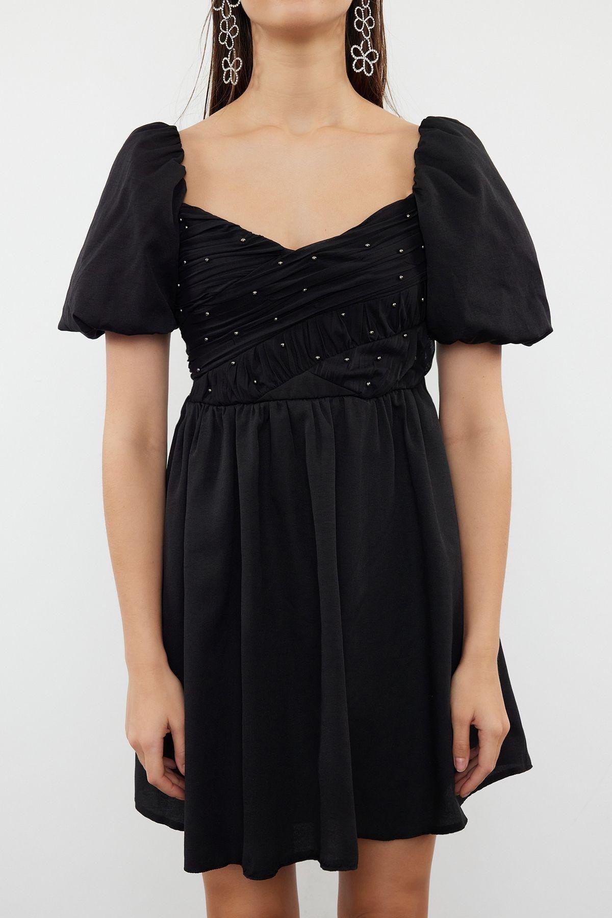 Black Frills Ruffle Mini Dress TPRSS24EL00222, BLACK, large image number 2