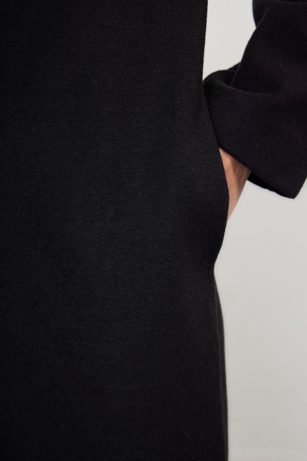 Black Unlined Soft Textured Unlined Knitted Cashmere Coat TWOAW25KB00037, , large image number 3