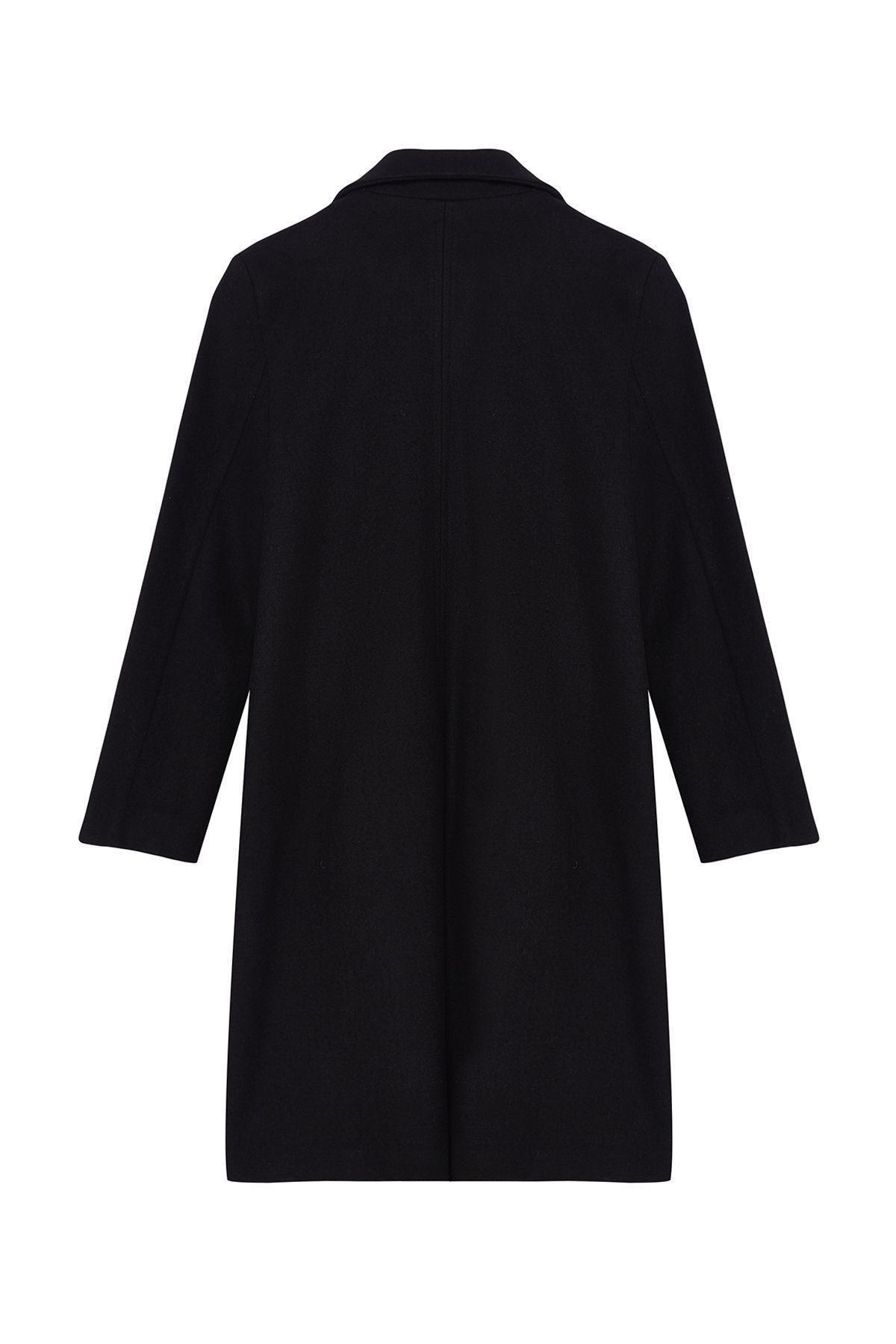 Black Unlined Soft Textured Unlined Knitted Cashmere Coat TWOAW25KB00037, , large image number 5