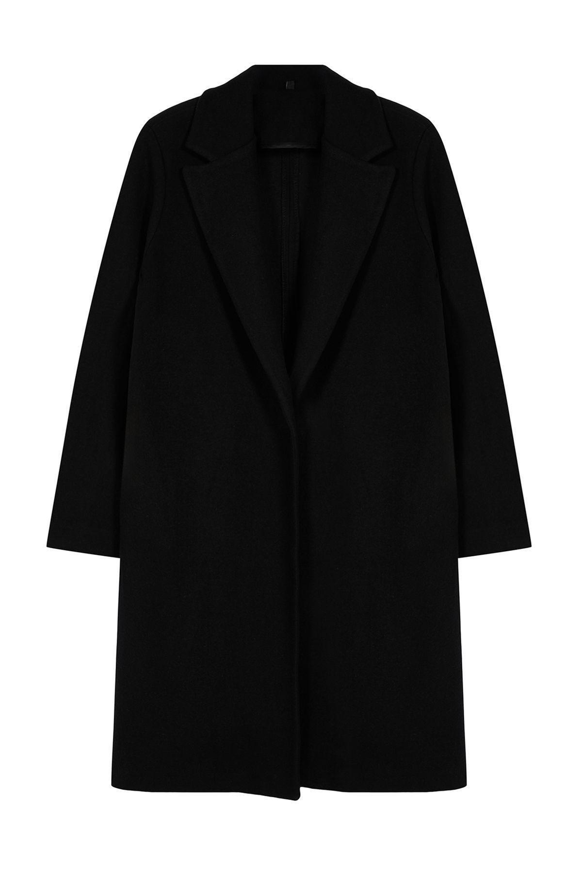 Black Unlined Soft Textured Unlined Knitted Cashmere Coat TWOAW25KB00037, , large image number 7