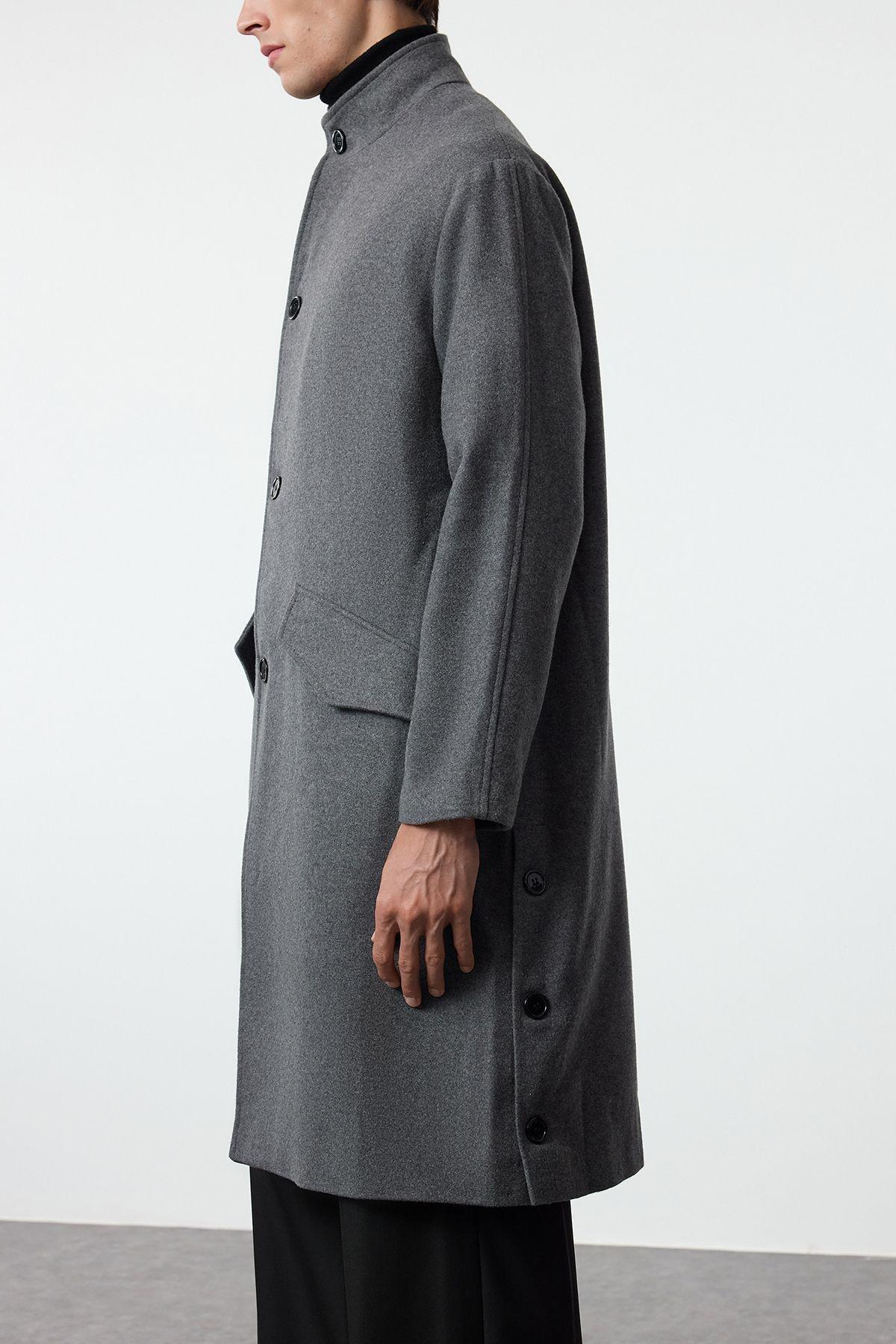 Anthracite Oversize Fit Stand Collar Long Stash Winter Coat TMNAW25KB00005, Single item, , large image number 3