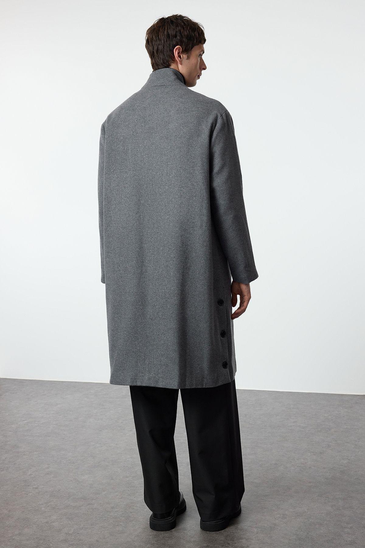 Anthracite Oversize Fit Stand Collar Long Stash Winter Coat TMNAW25KB00005, Single item, , large image number 4