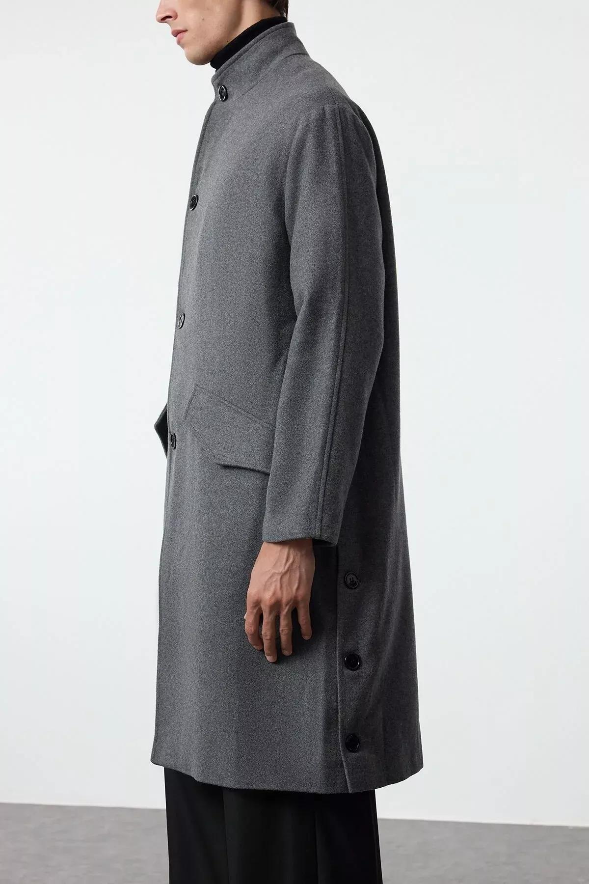 Grey Oversize Stand Collar Winter Coat, Anthracite, large image number 6