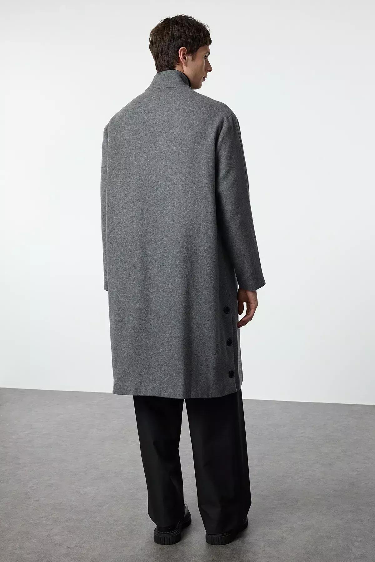 Grey Oversize Stand Collar Winter Coat, Anthracite, large image number 7