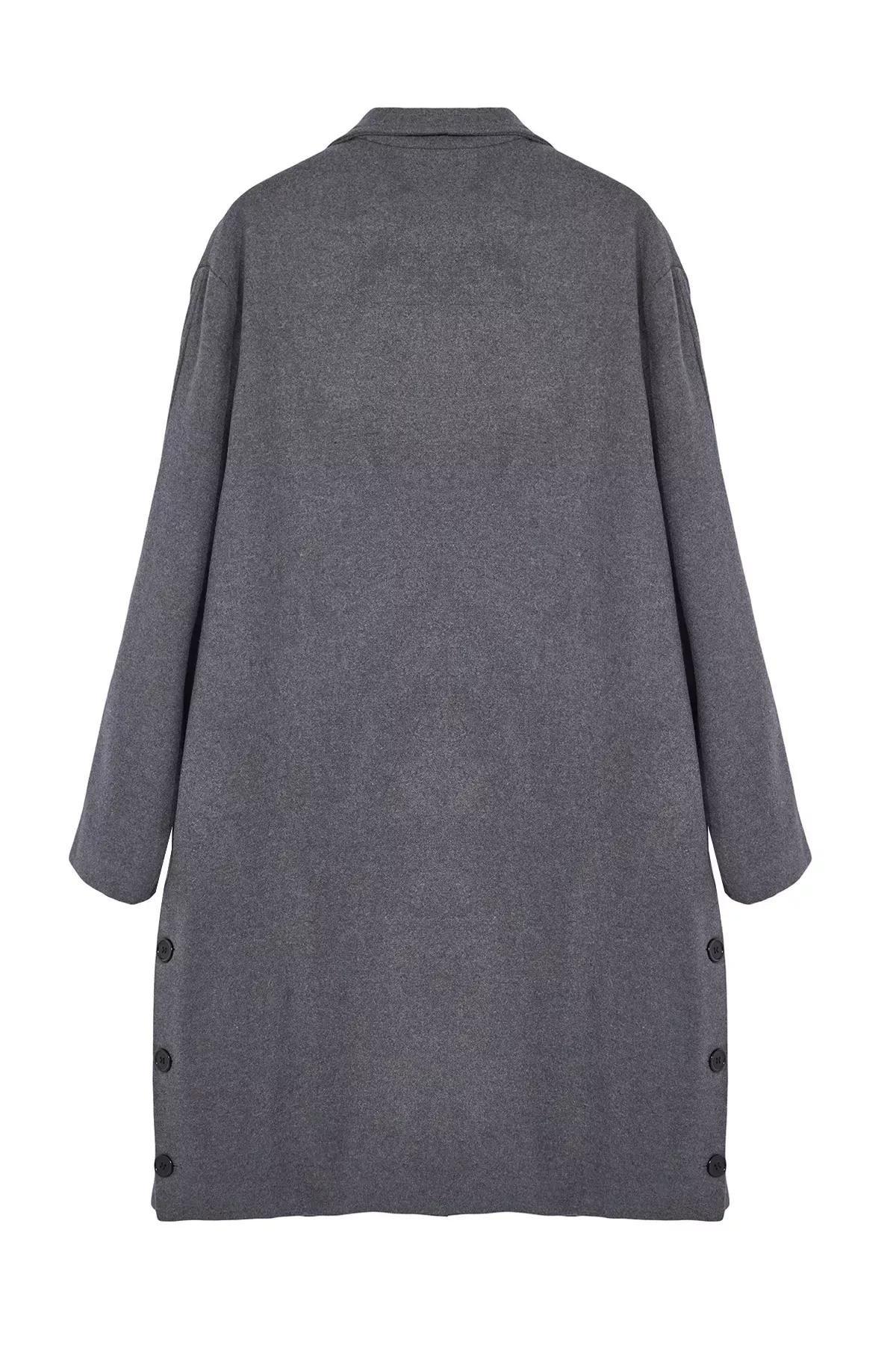 Grey Oversize Stand Collar Winter Coat, Anthracite, large image number 8