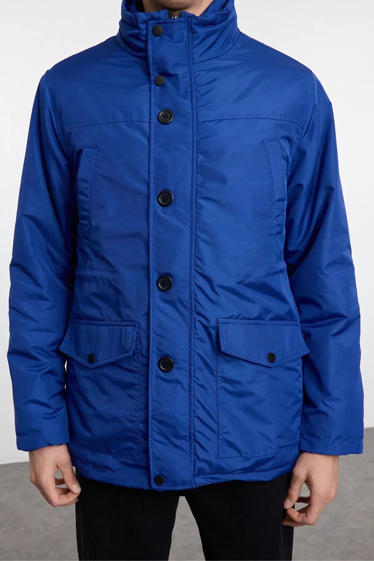 Blue Regular Fit Winter Parka Coat, , large image number 3
