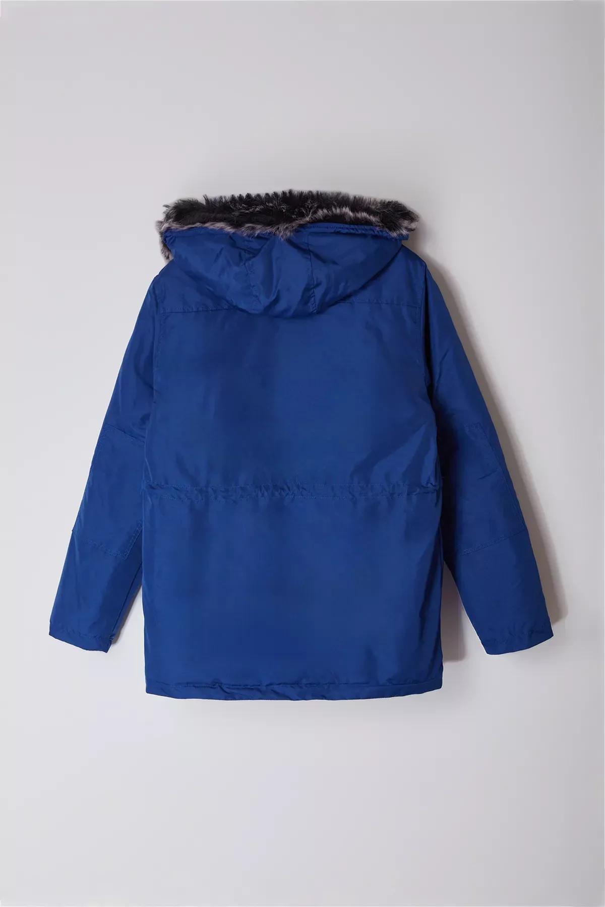 Blue Regular Fit Winter Parka Coat, , large image number 5