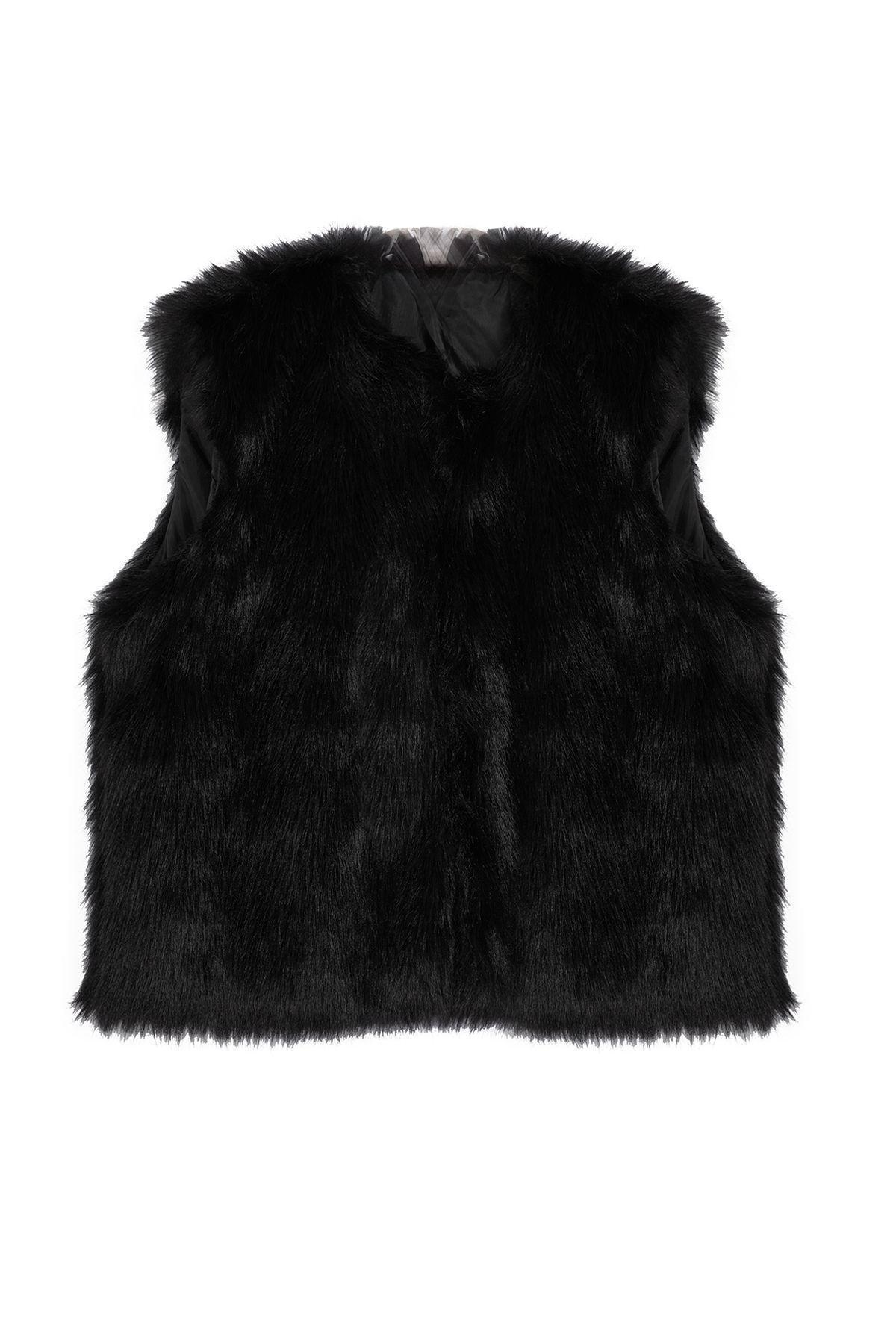 Black Oversize Winter Vest, BLACK, large image number 5