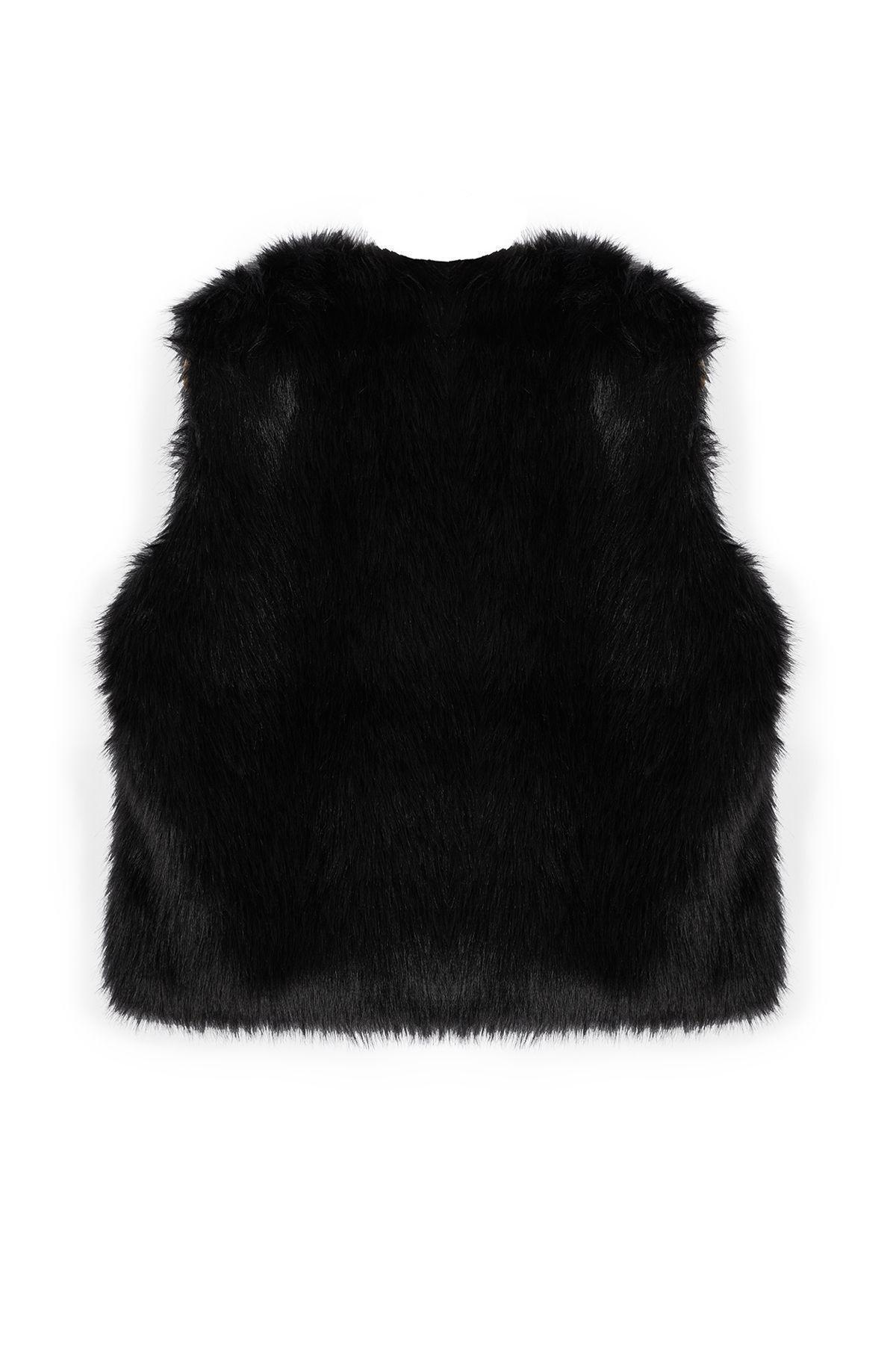 Black Oversize Winter Vest, BLACK, large image number 6