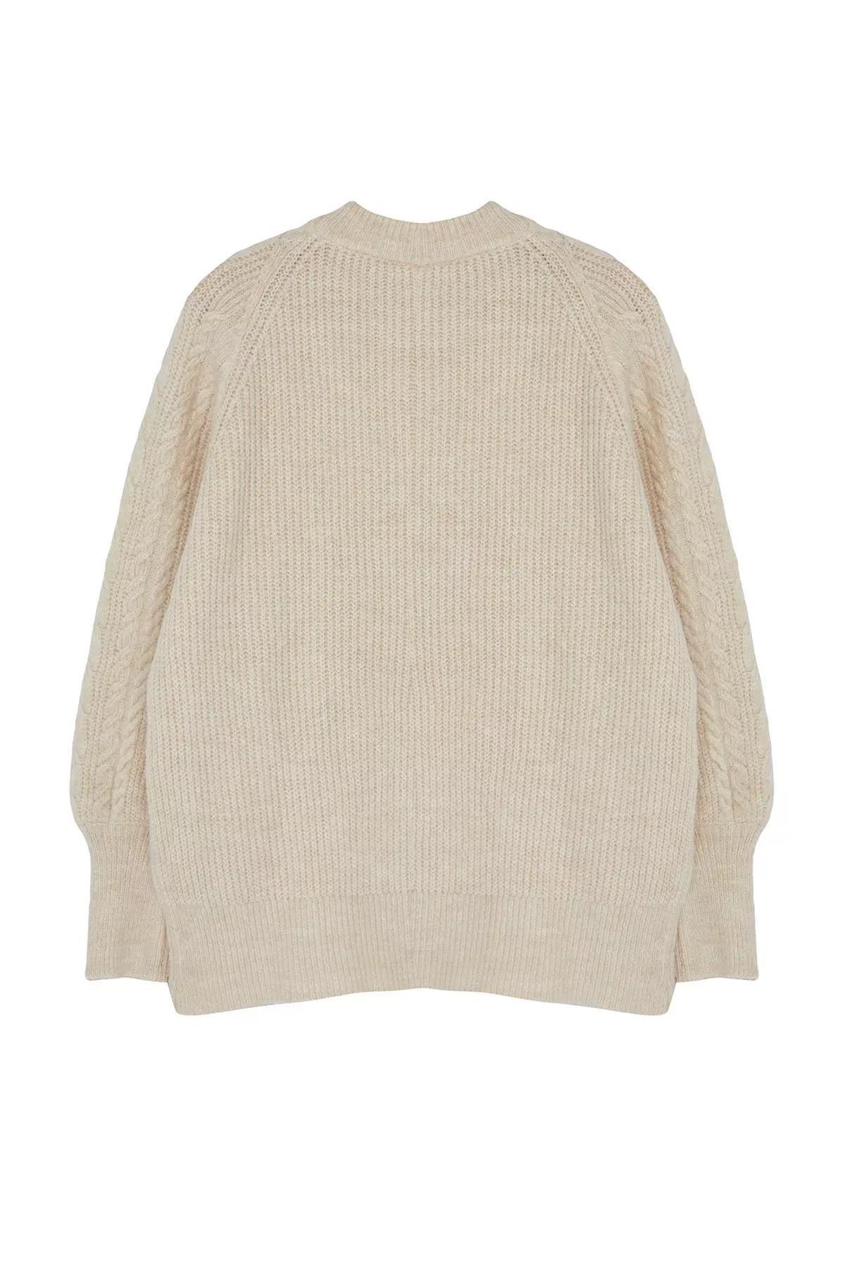 Beige Oversized Sweater, STONE, large image number 5