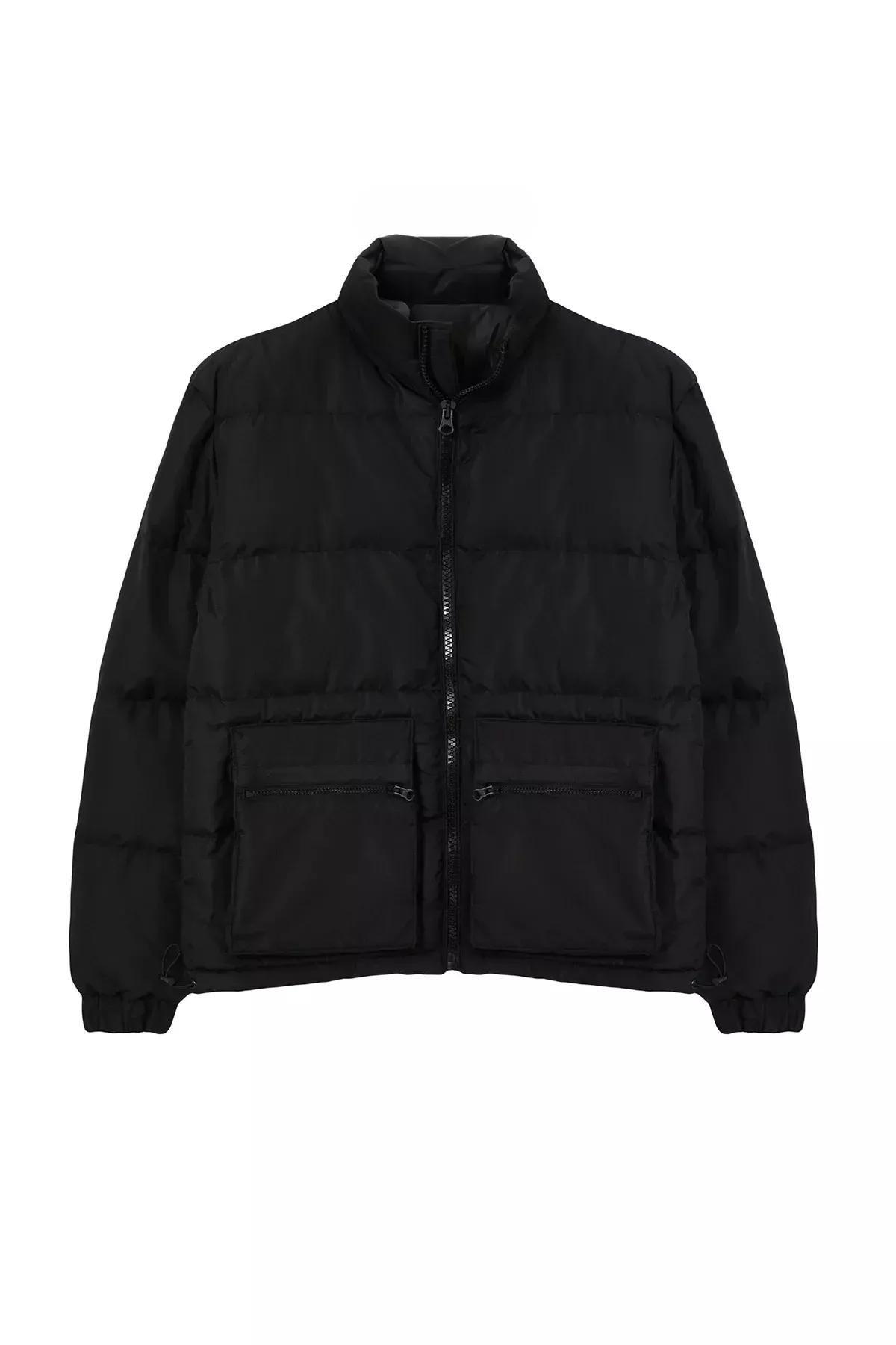 Black Regular Fit Puffer Winter Coat, BLACK, large image number 10