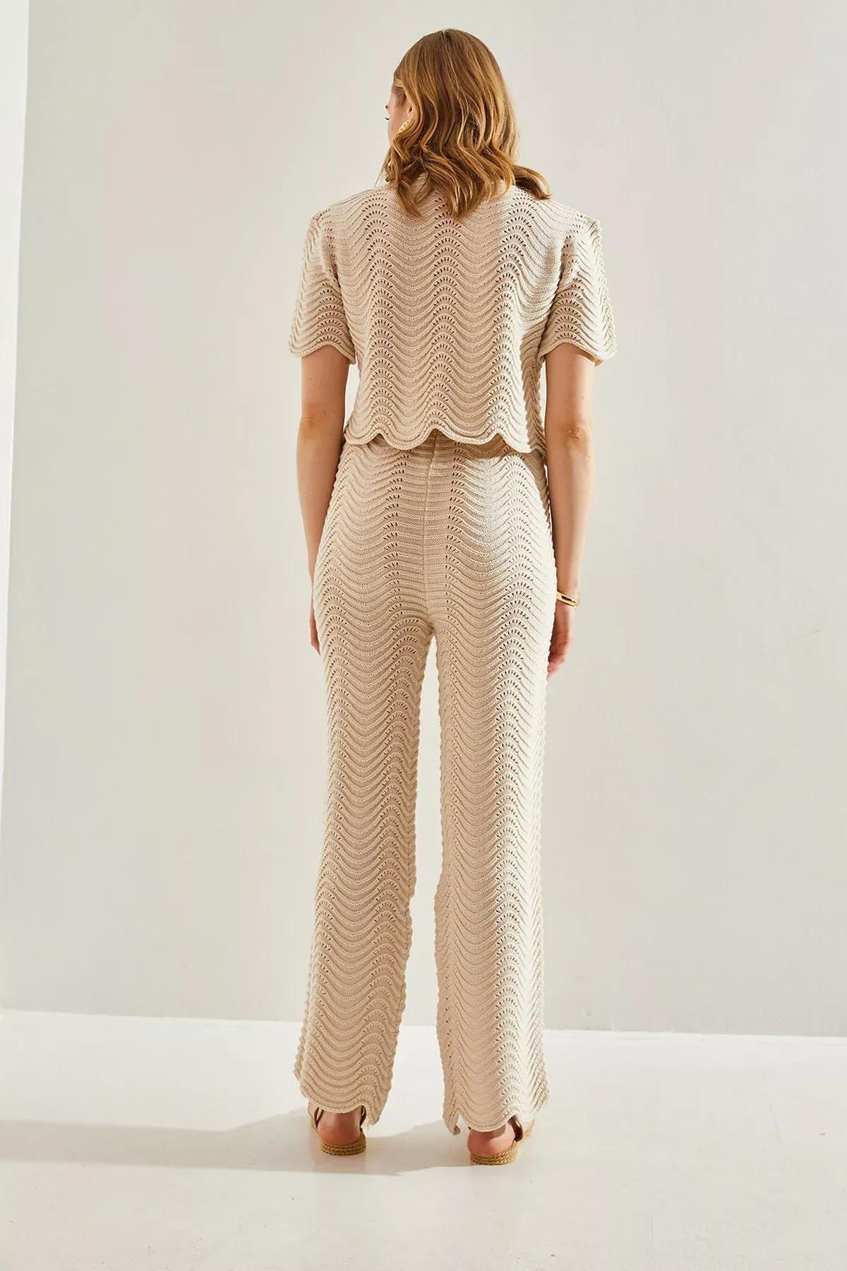 Cream knitwear bottom top suit, Cream, large image number 1