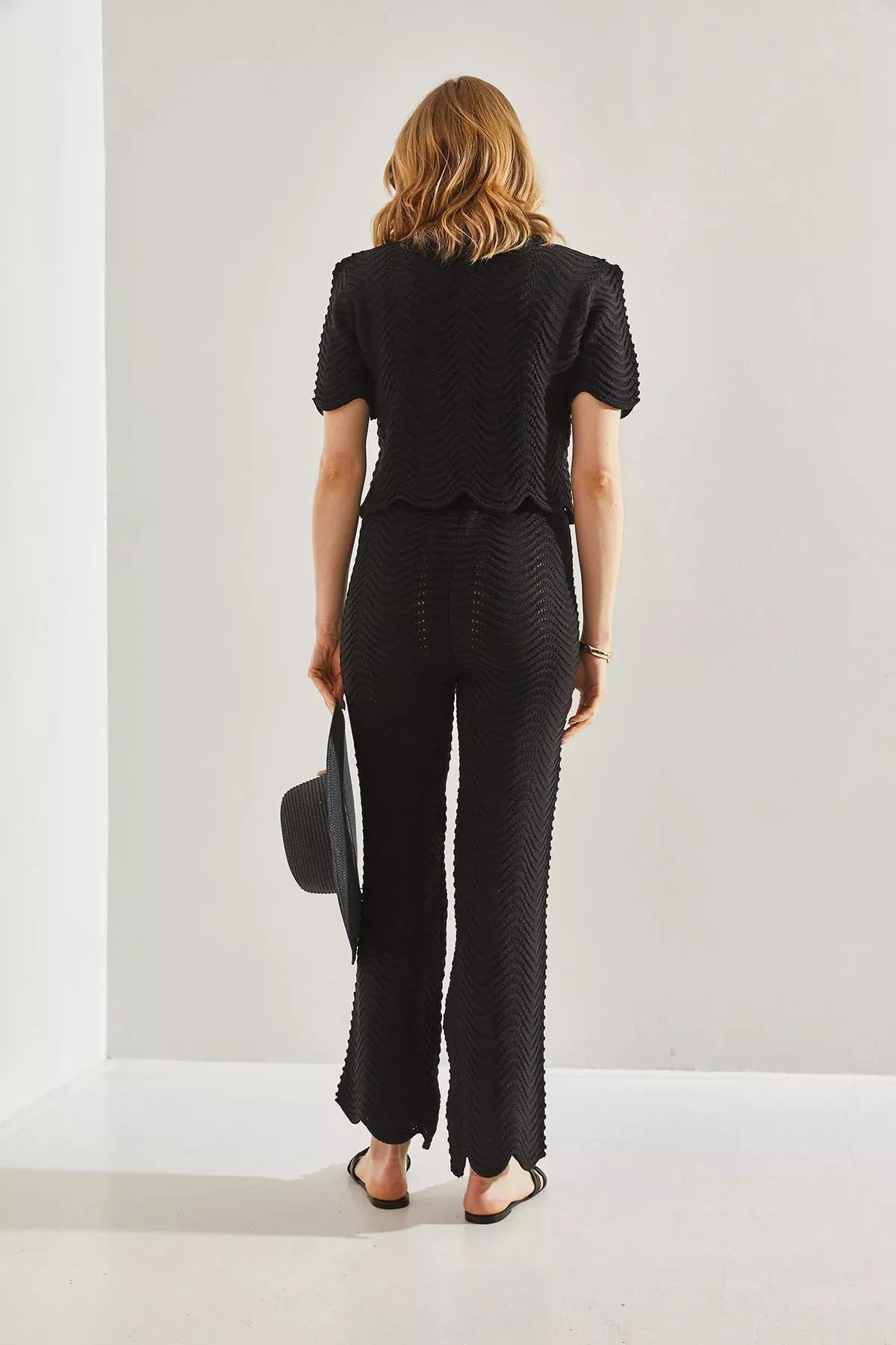 Black Knitwear Bottom Top Suit, BLACK, large image number 2