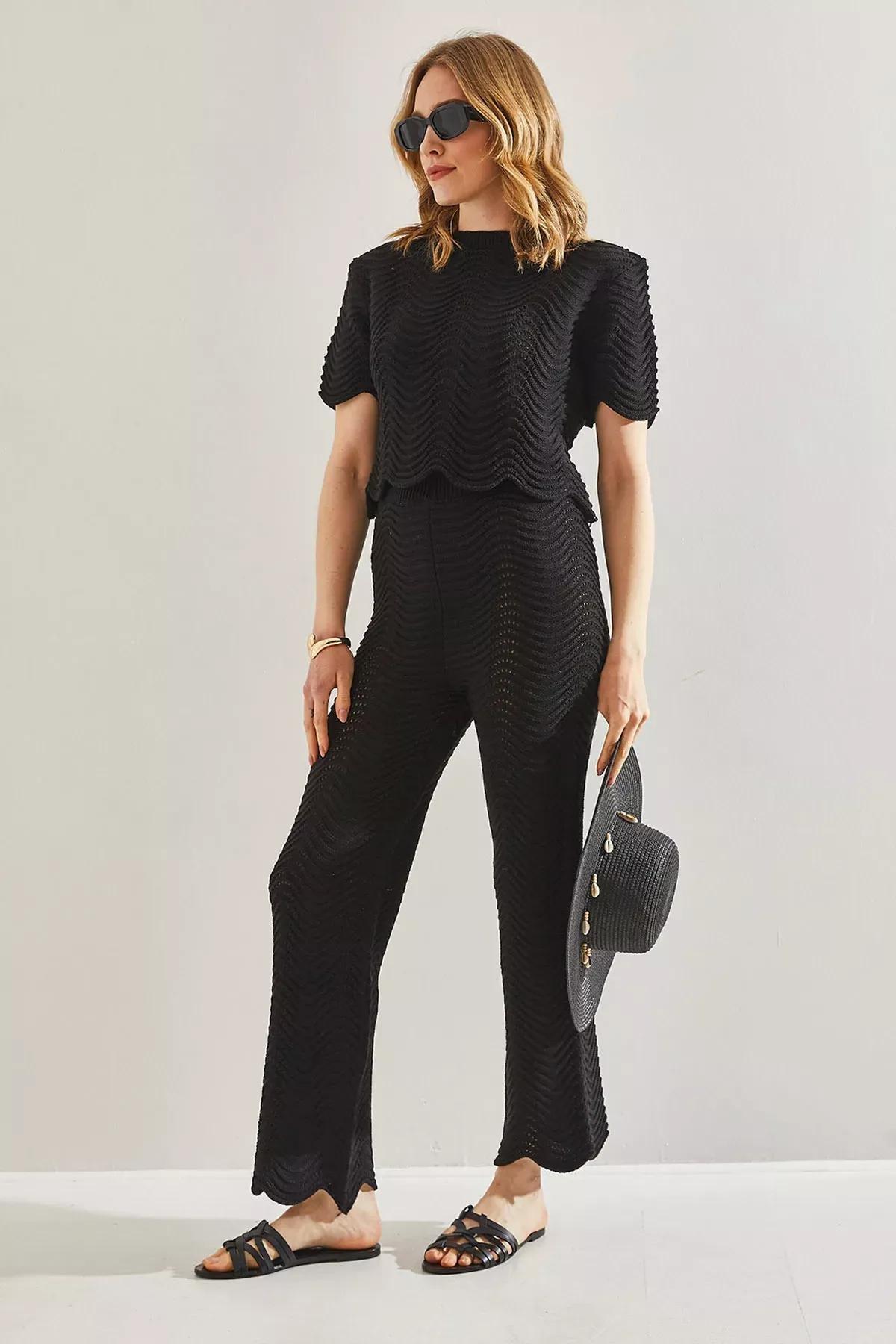Black Knitwear Bottom Top Suit, BLACK, large image number 3