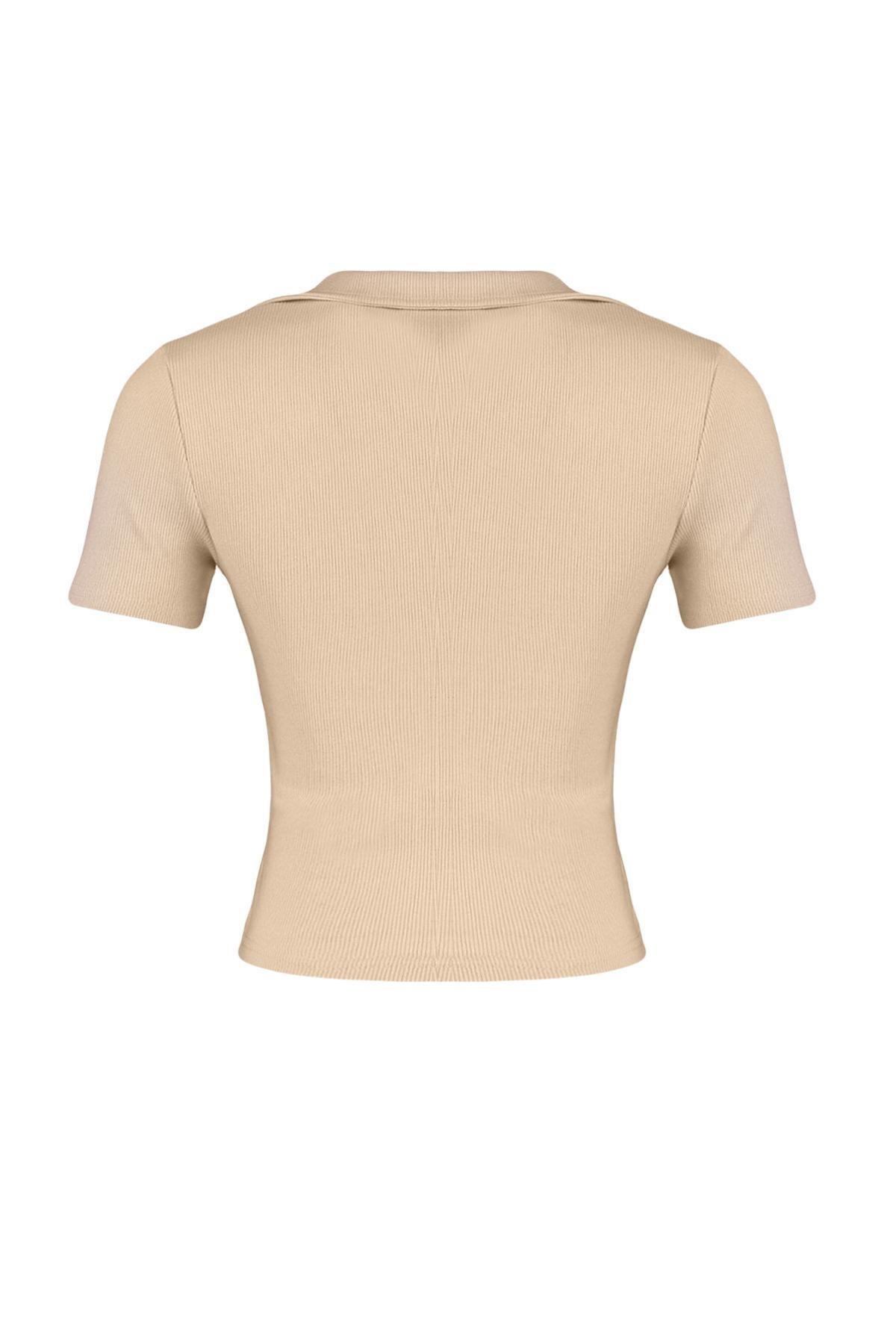 Beige Slim Polo Neck Blouse, , large image number 6
