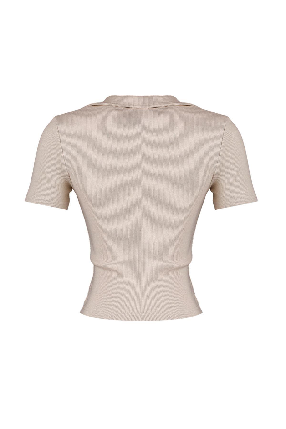 Beige Slim Polo Neck Blouse, , large image number 7