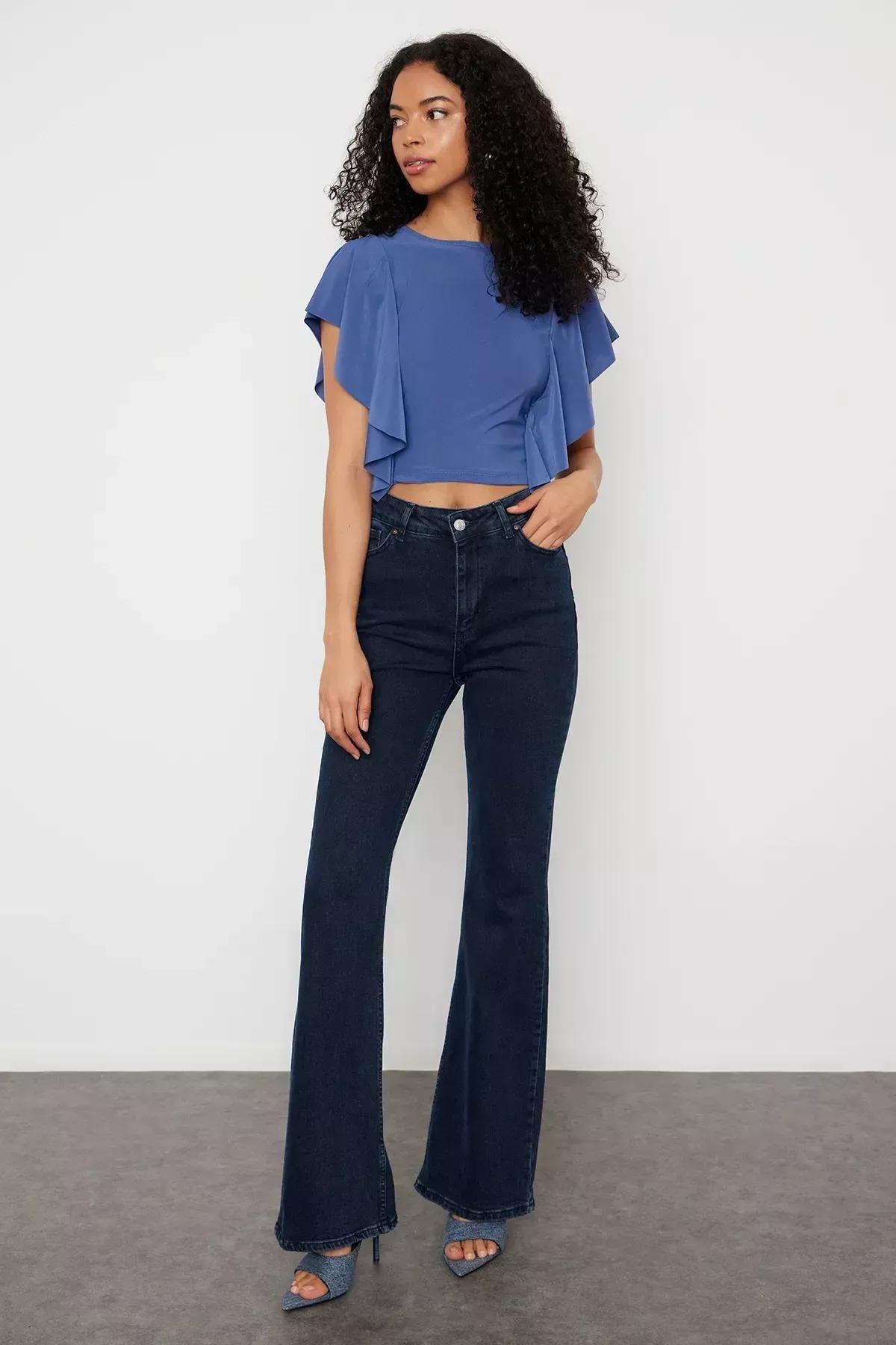 Indigo Ruffle Frills Blouse, Indigo, large image number 2