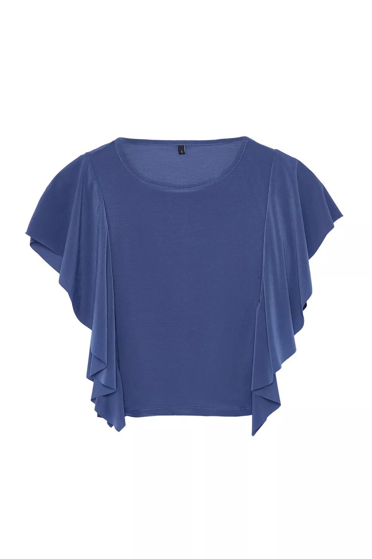 Indigo Ruffle Frills Blouse, Indigo, large image number 5