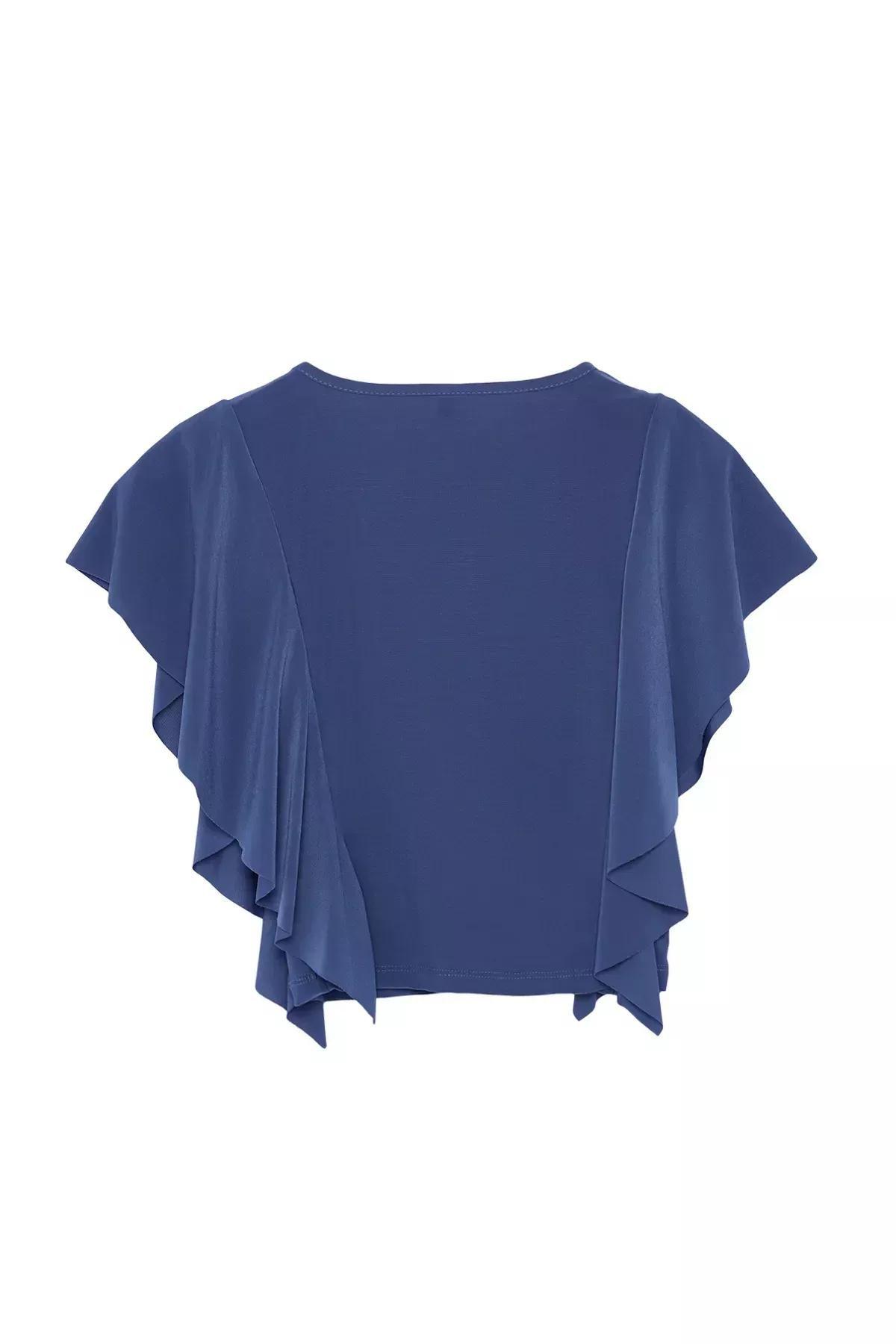 Indigo Ruffle Frills Blouse, Indigo, large image number 6