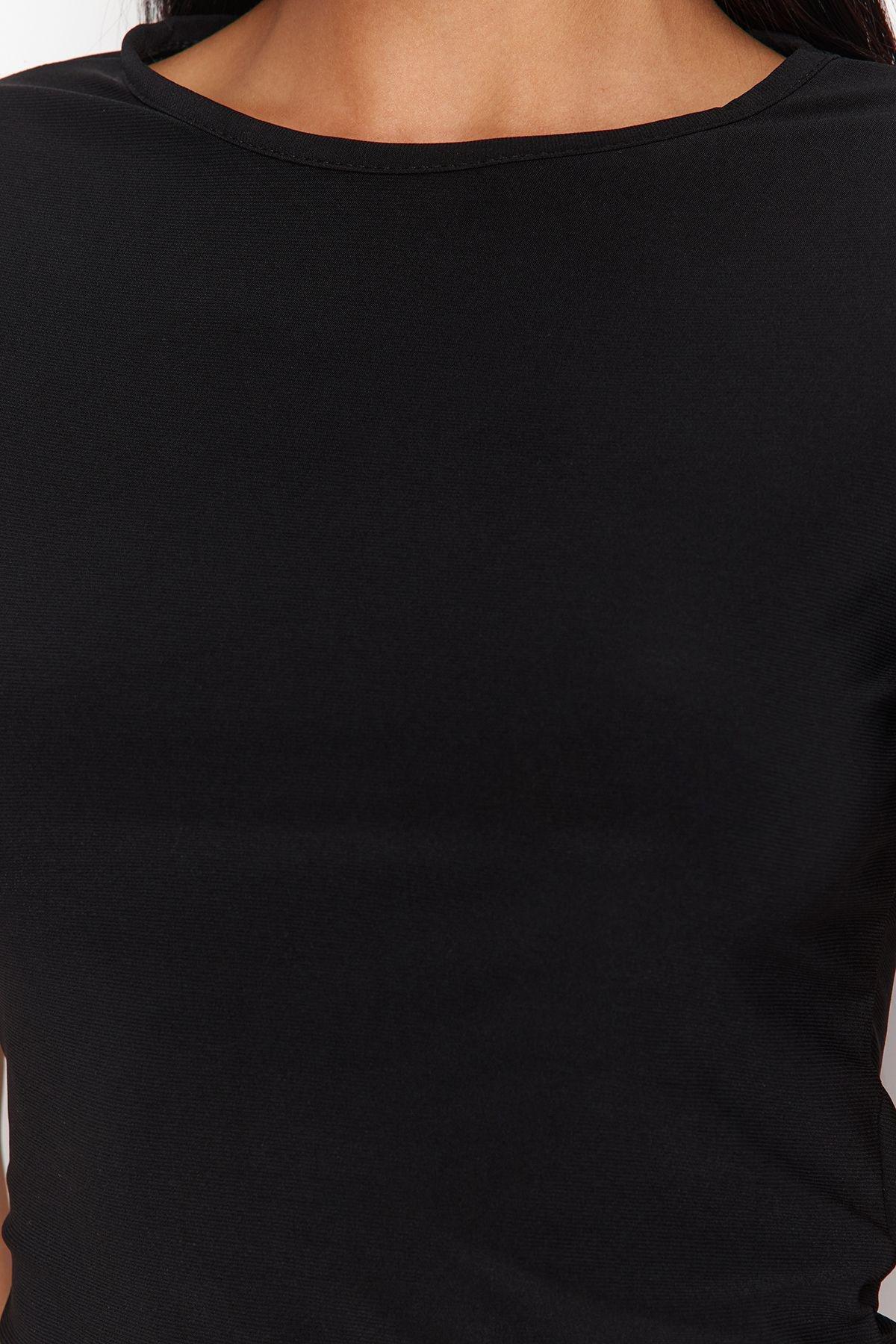 Black Plain Crop Shirt TWOSS24BZ00639, , large image number 4
