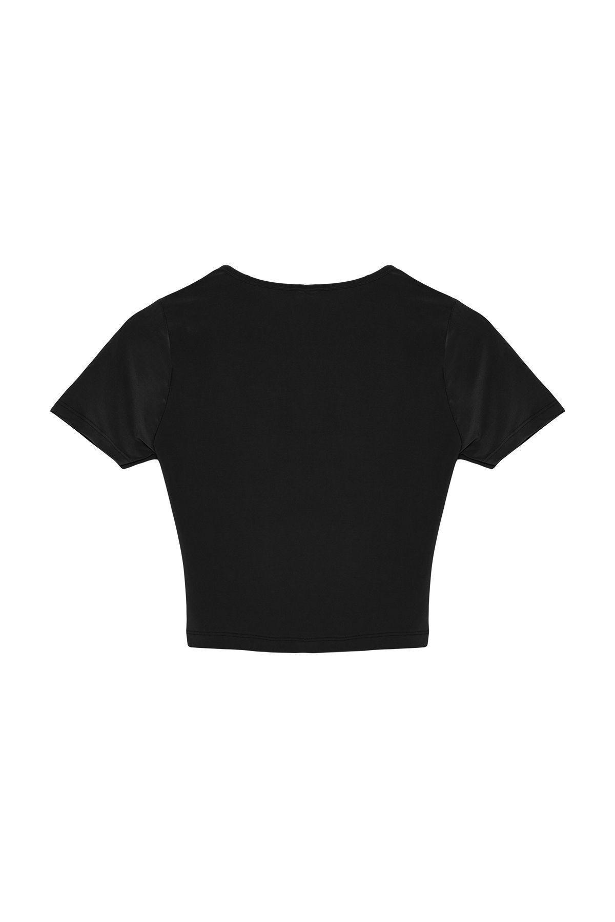 Black Plain Crop Shirt TWOSS24BZ00639, , large image number 6