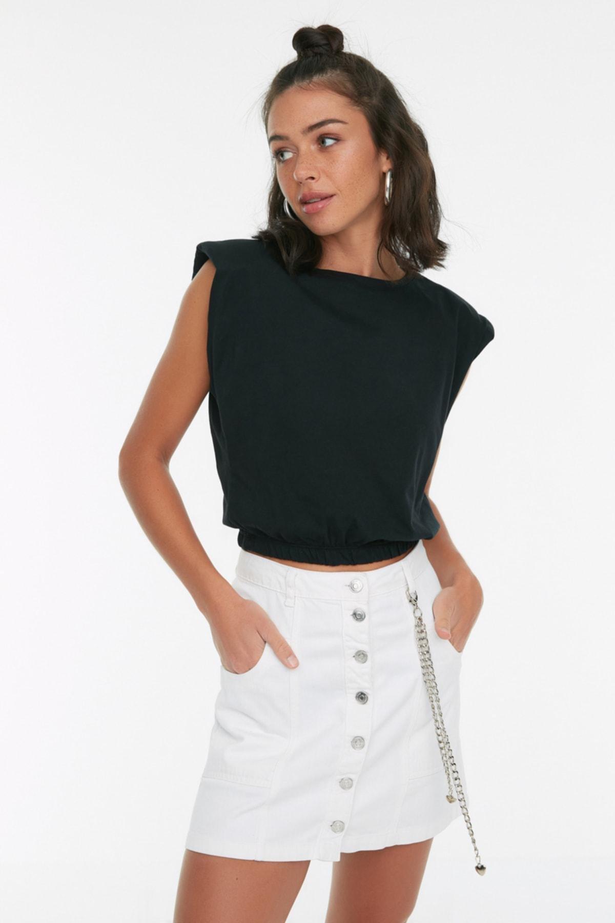 Black Crew Neck Cap Sleeve T-Shirt, , large image number 0