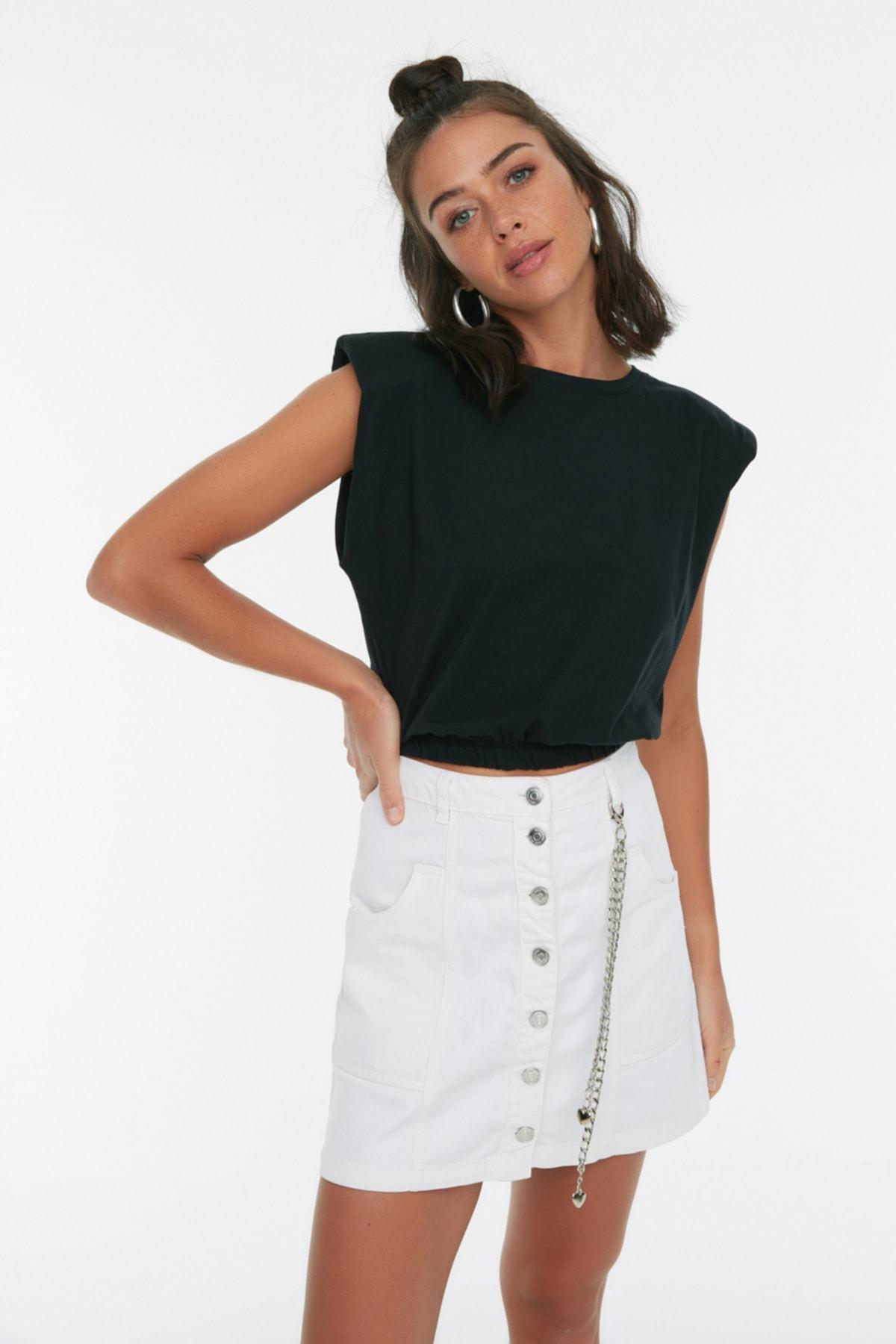 Black Crew Neck Cap Sleeve T-Shirt, , large image number 1