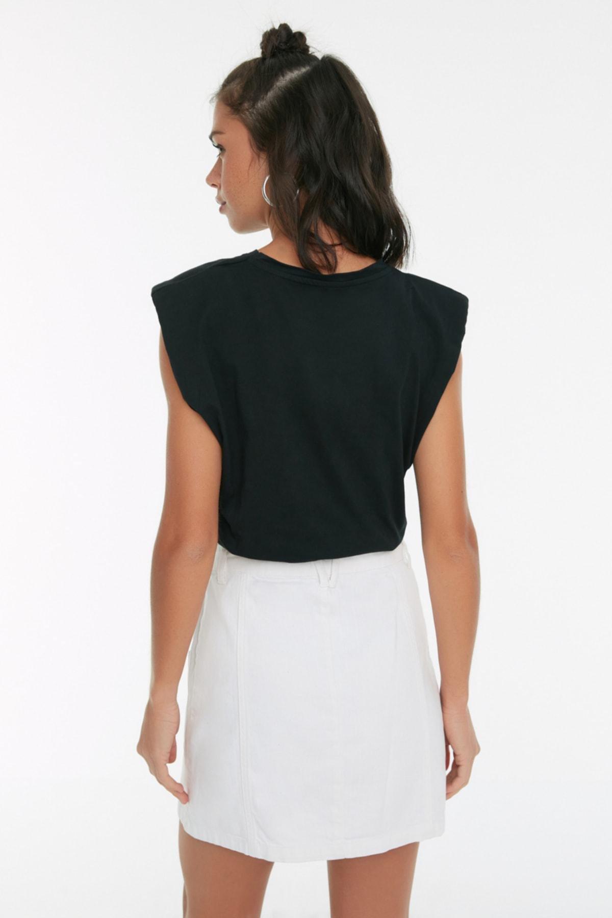Black Crew Neck Cap Sleeve T-Shirt, , large image number 5