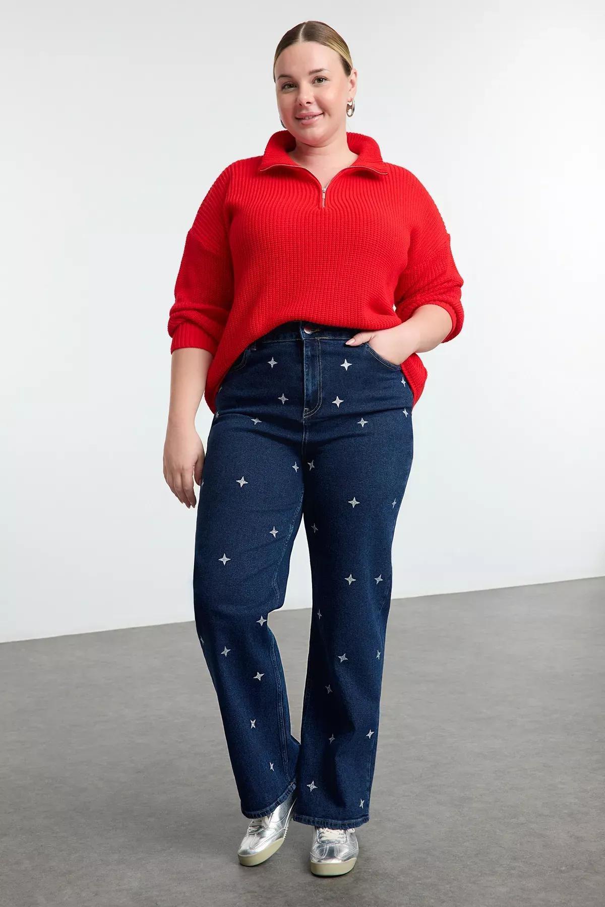 Red Zipper Collar Sweater, Red, large image number 1