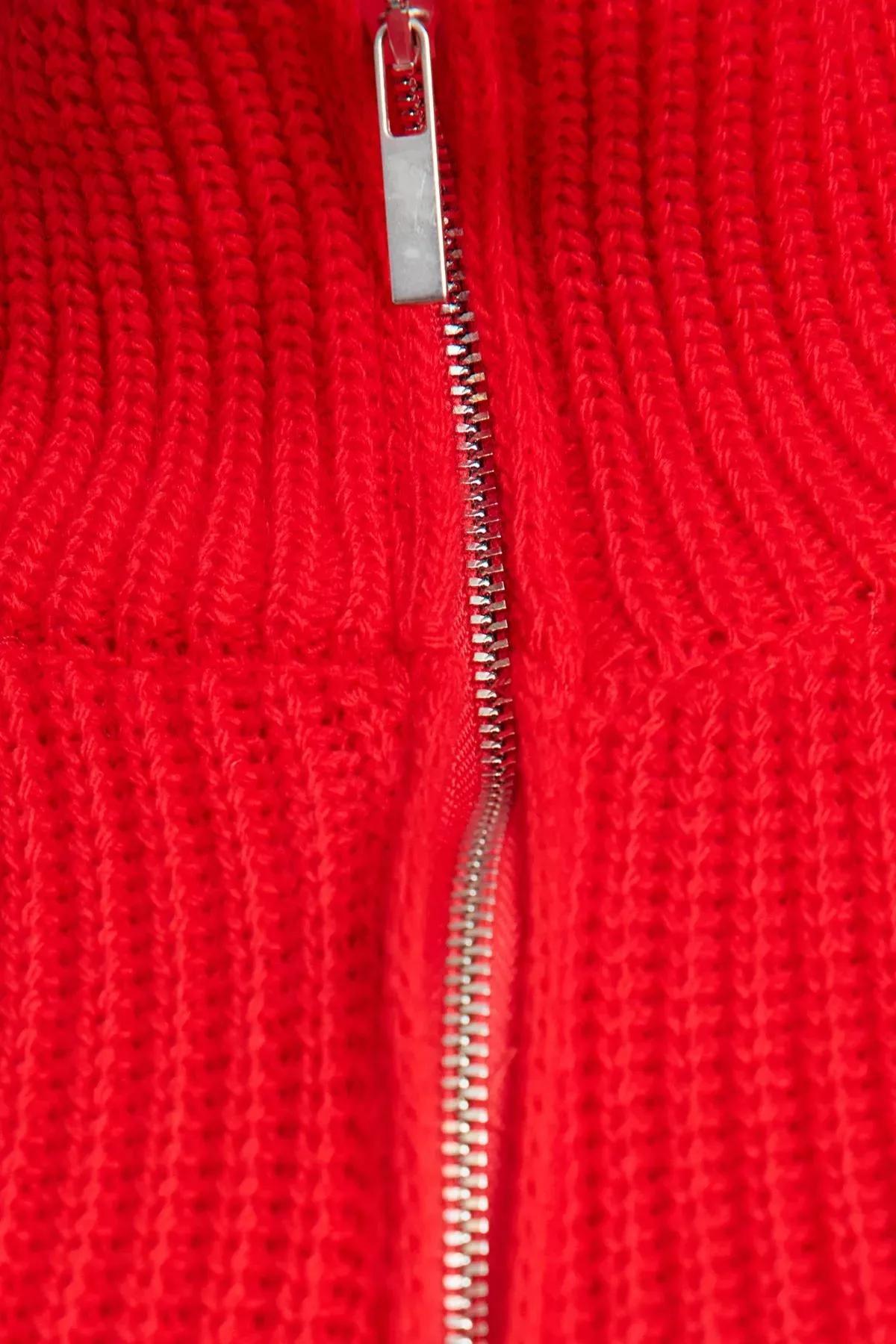 Red Zipper Collar Sweater, Red, large image number 3