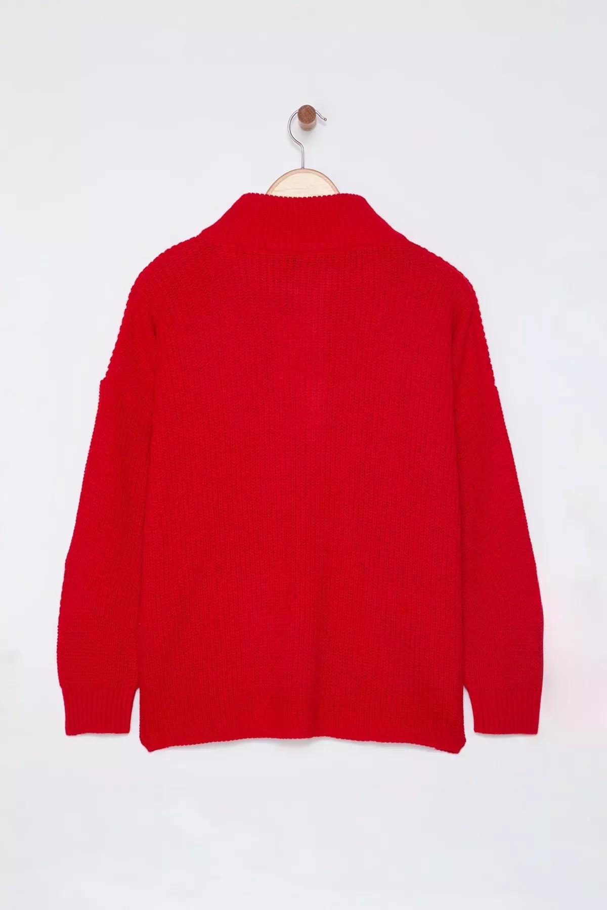 Red Zipper Collar Sweater, Red, large image number 5