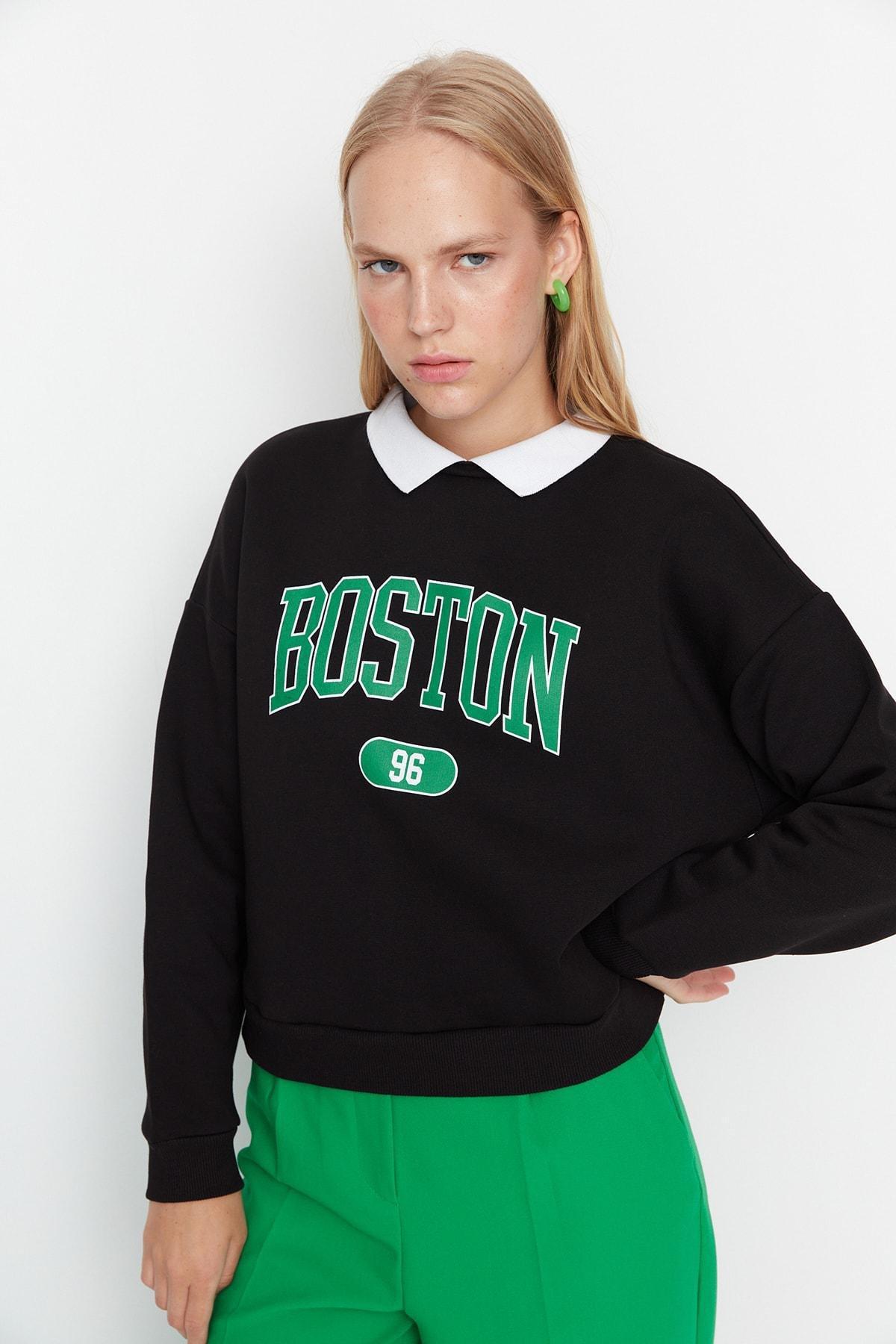 Black Printed Polo Neck Sweatshirt, , large image number 0