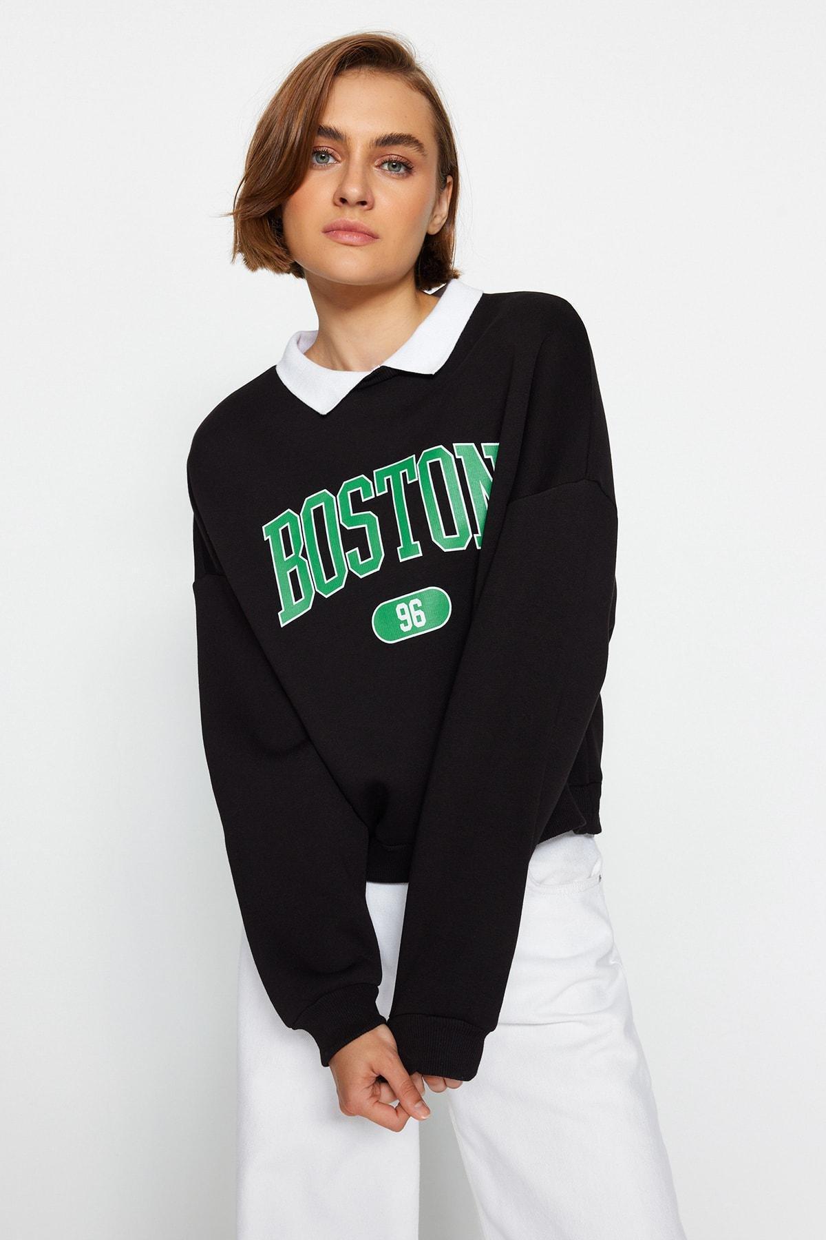 Black Printed Polo Neck Sweatshirt, , large image number 1
