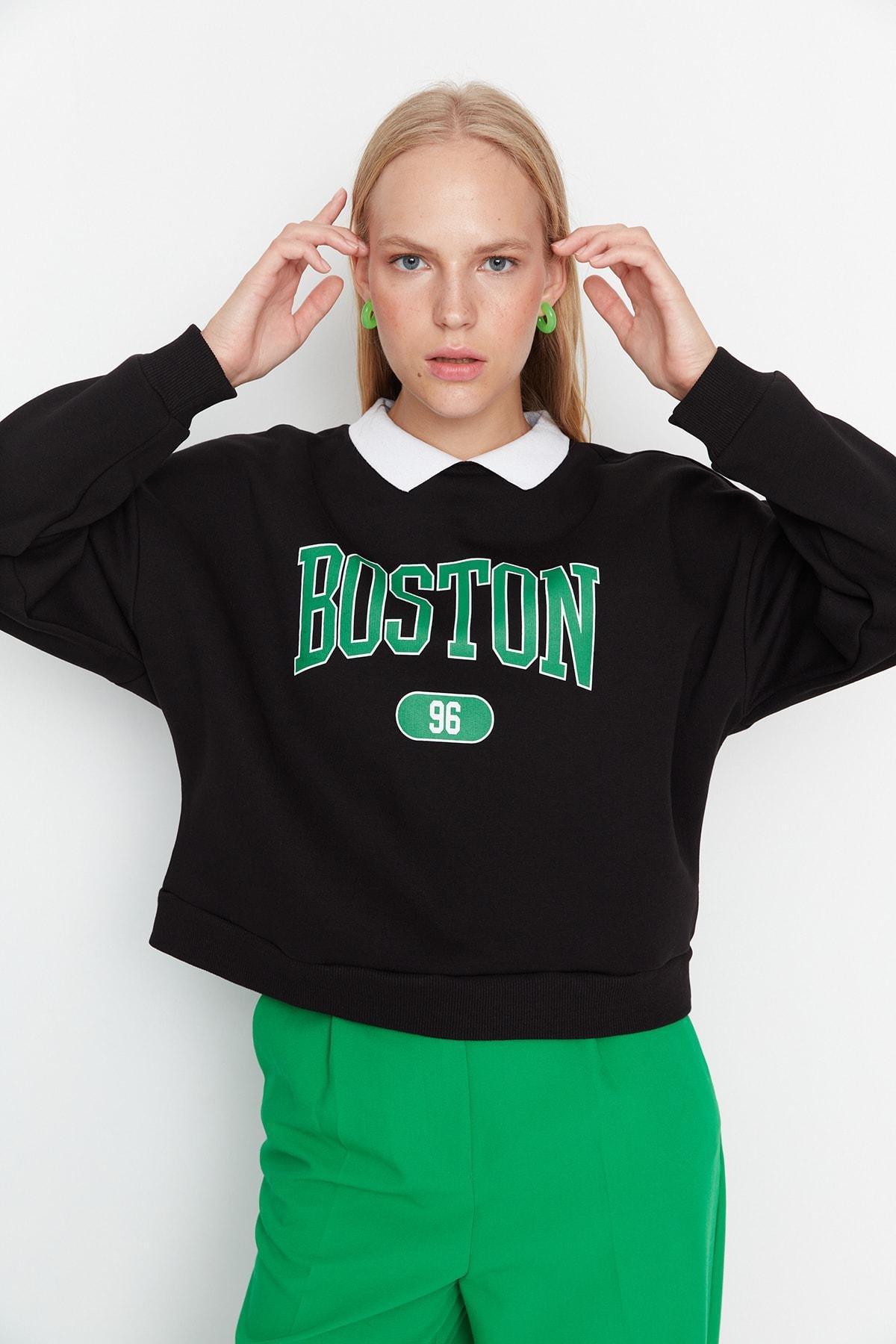 Black Printed Polo Neck Sweatshirt, , large image number 2