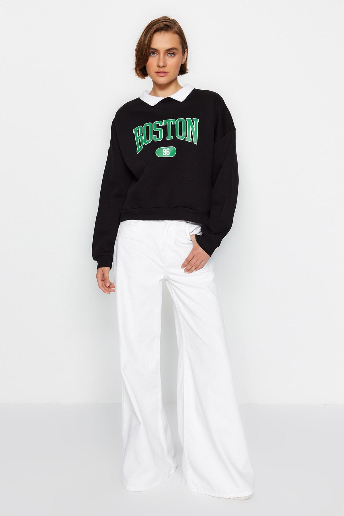 Black Printed Polo Neck Sweatshirt, , large image number 3