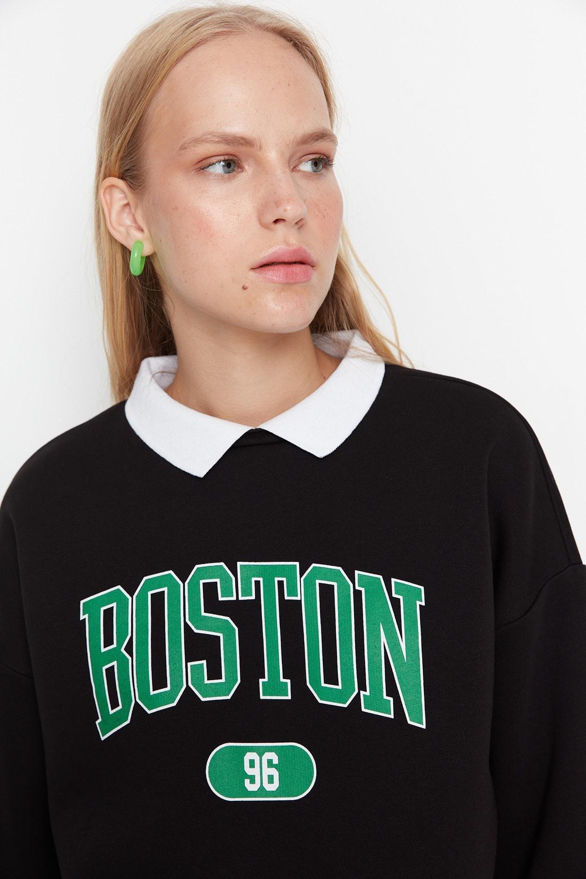 Black Printed Polo Neck Sweatshirt, , large image number 4