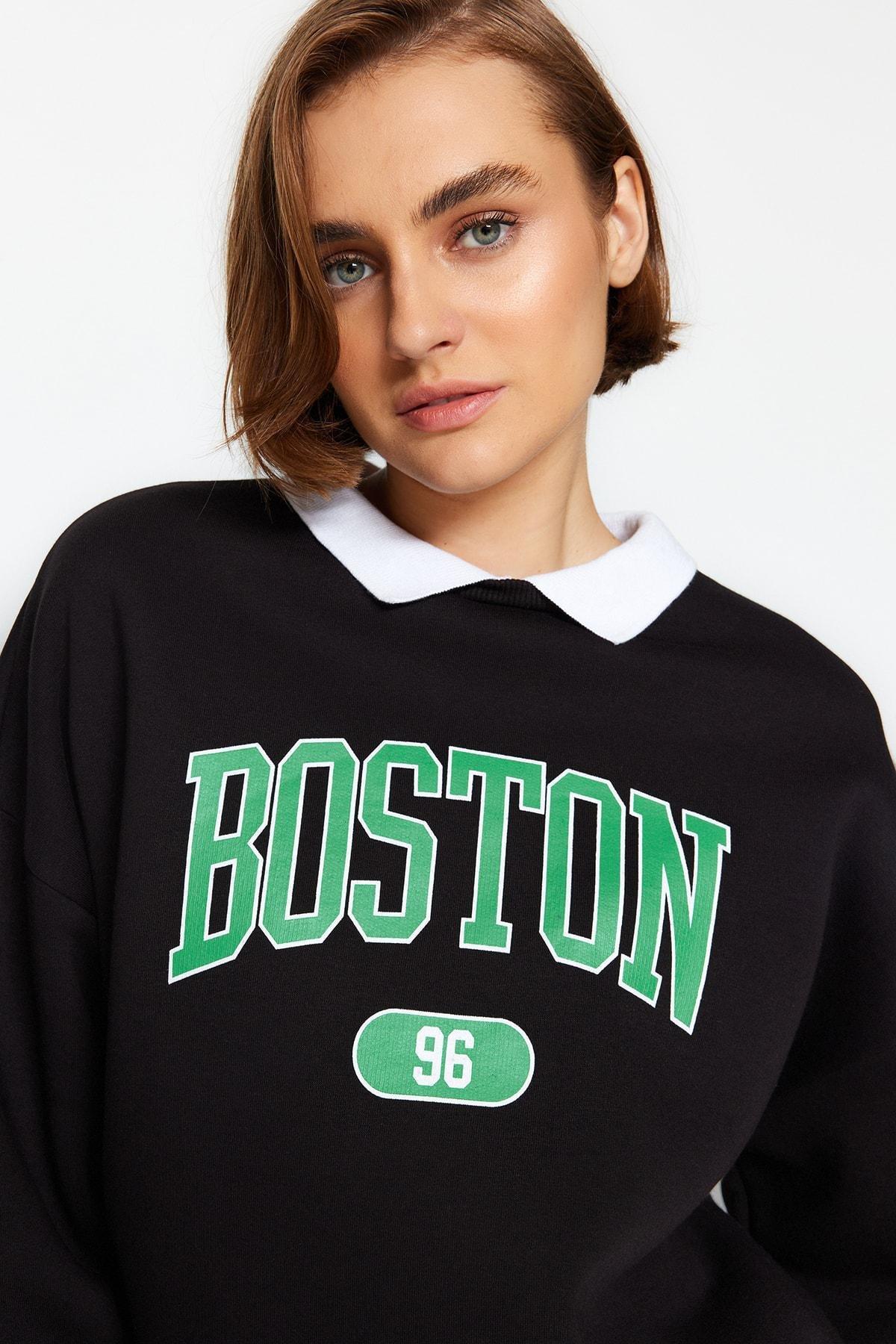 Black Printed Polo Neck Sweatshirt, , large image number 5
